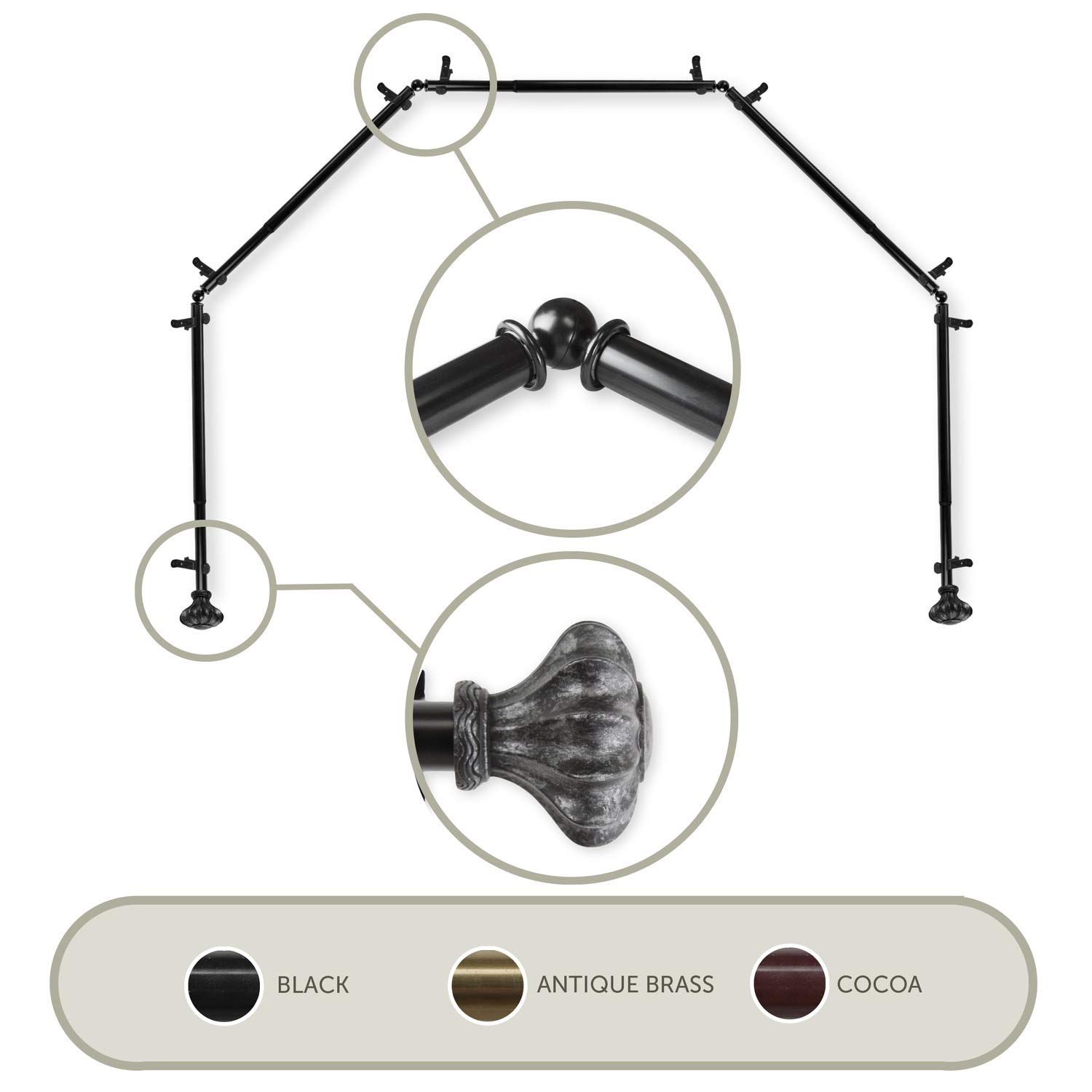 5-Sided Bay Window Single Curtain Rod - 13/16