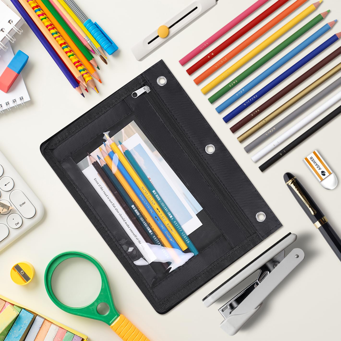 YoeeJob 2 Pack Large Expandable Pencil Pouch for 3 Ring Binder - 1.5 Inch Capacity Zipper Pencil Case for School, Office & Home - Perfect for Organizing Pens, Markers, and School Supplies in Binders