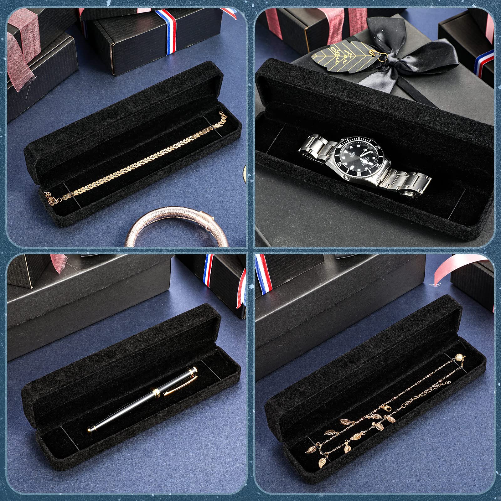 Batiyeer 24-Piece Velvet Jewelry Storage Box Set - Bulk Bracelet & Necklace Organizer Case with Travel Pouch (8.86 x 2.13 x 1.38 Inch, Black) for Wedding, Engagement, Valentines Gifts & Jewelry Display