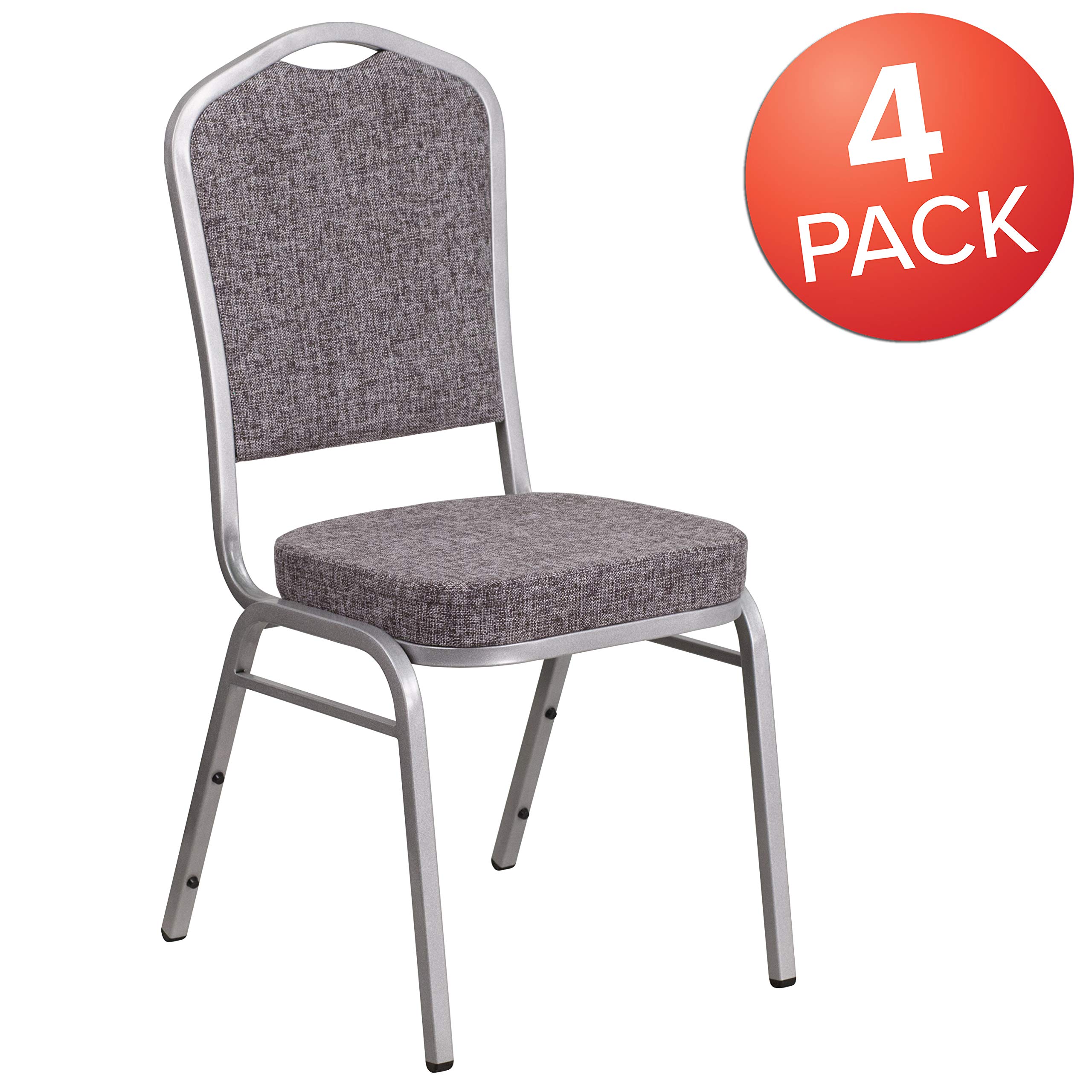 4 Pack Stackable Banquet Chairs with Herringbone Fabric & Silver Metal Frame - Perfect for Weddings, Events, and Home Dining