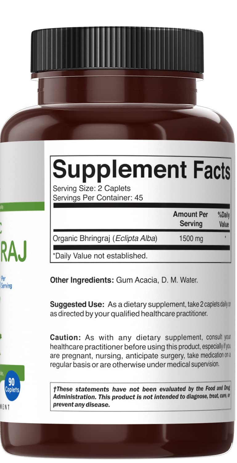Brieofood Organic Bhringraj 1500mg - 90 Vegetarian Tablets (45 Servings) | Gluten-Free, Vegan Hair Growth Supplement for Thicker, Healthier Hair | Supports Scalp Health & Natural Hair Regrowth