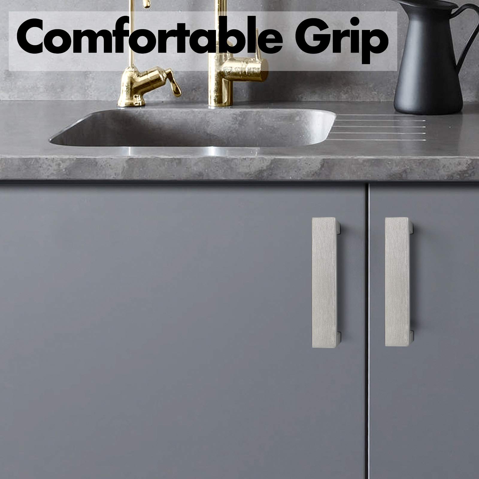 5 Pack Brushed Nickel Cabinet Handles - 3-3/4 Inch (96mm) Hole Center Square Bar Drawer Pulls, Stainless Steel Wide Style Kitchen Cabinet Hardware for Dresser, Cupboard & Home Renovation - Perfect for Modern Kitchen & Bathroom Upgrade