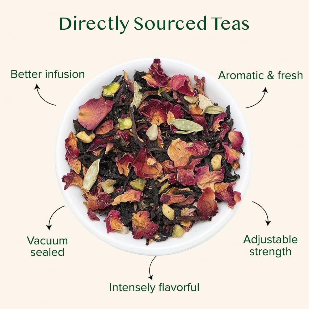 VAHDAM Blooming Rose Black Tea - Premium Loose Leaf Black Tea with Fragrant Rose Petals (3.5oz) | Delicious & Aromatic | Perfect for Afternoon Tea, Relaxation & Gifts | Vacuum Sealed for Freshness