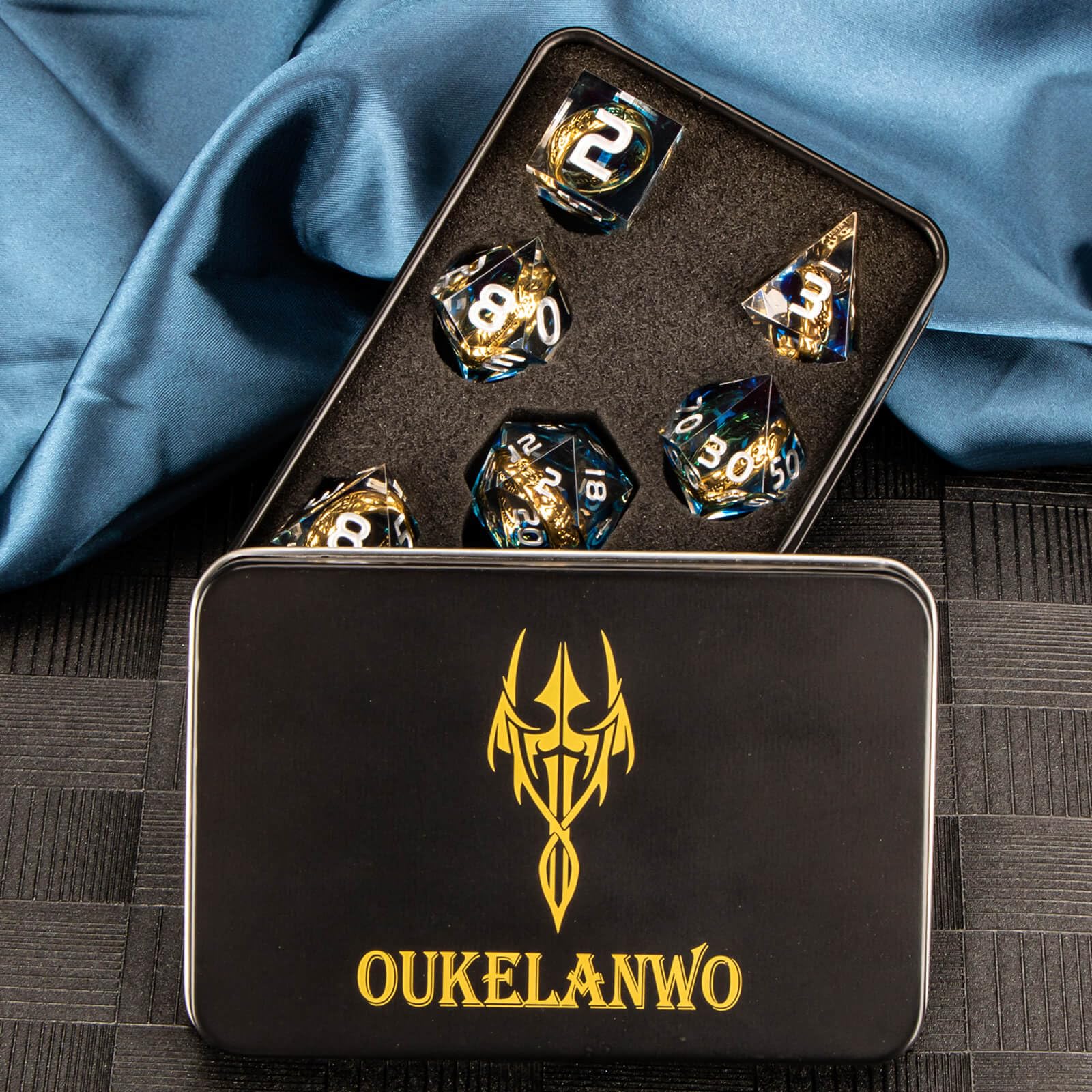 Premium 7-Piece Polyhedral Lord of The Rings DND Dice Set - Blue Resin RPG Dice for Dungeons & Dragons (D20 D12 D10 D8 D6 D4) with Gift Box - Perfect for Tabletop Gaming, Magic The Gathering & Role Playing Adventures