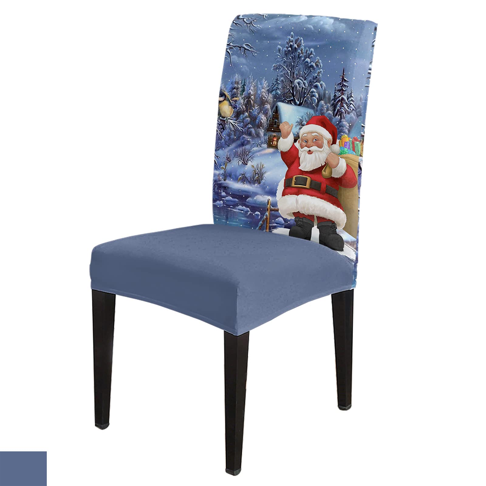 6 Pack Santa Claus Christmas Snow Pattern Stretch Dining Chair Covers - Washable & Removable Slipcovers for Kitchen, Banquet, Party - Perfect for Holiday Decorations & Home Protection