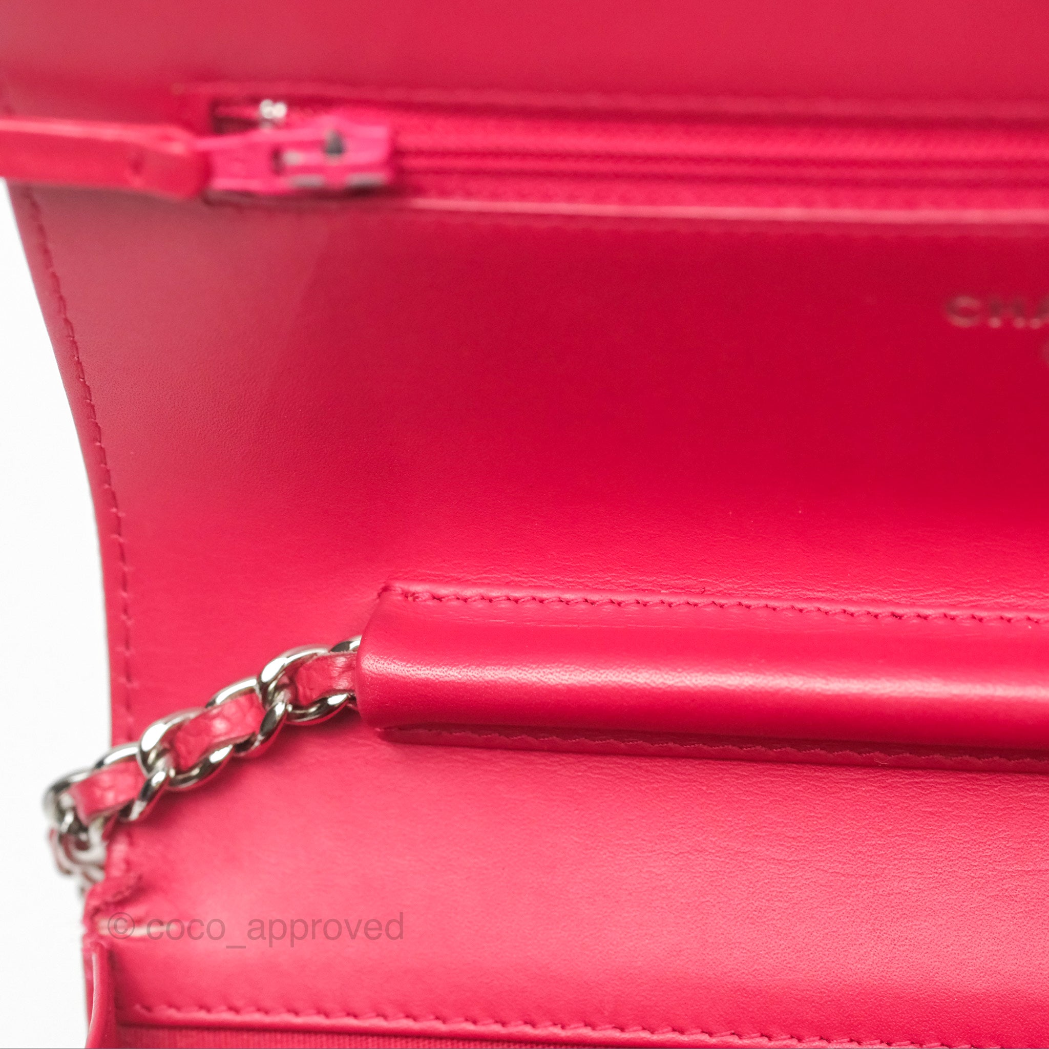 Chanel CC Wallet On Chain WOC in Dark Pink Caviar Leather with Silver Hardware - Perfect for Evening Events, Parties & Luxury Fashion Accessories