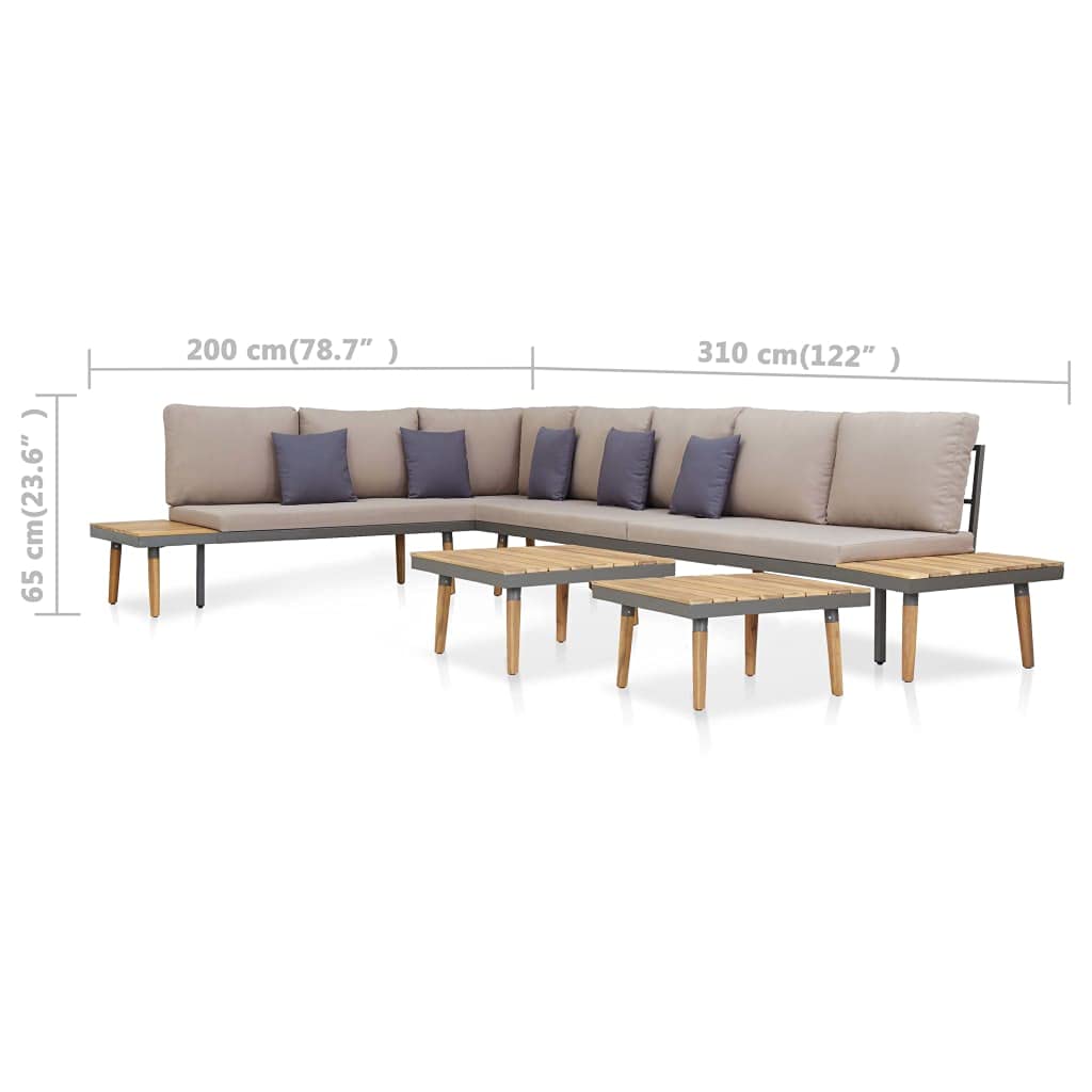 5-Piece Acacia Wood Outdoor Patio Furniture Set with Cushions - Brown Garden Lounge Sectional Sofa & Coffee Table - Perfect for Backyard, Poolside, and Deck Relaxation