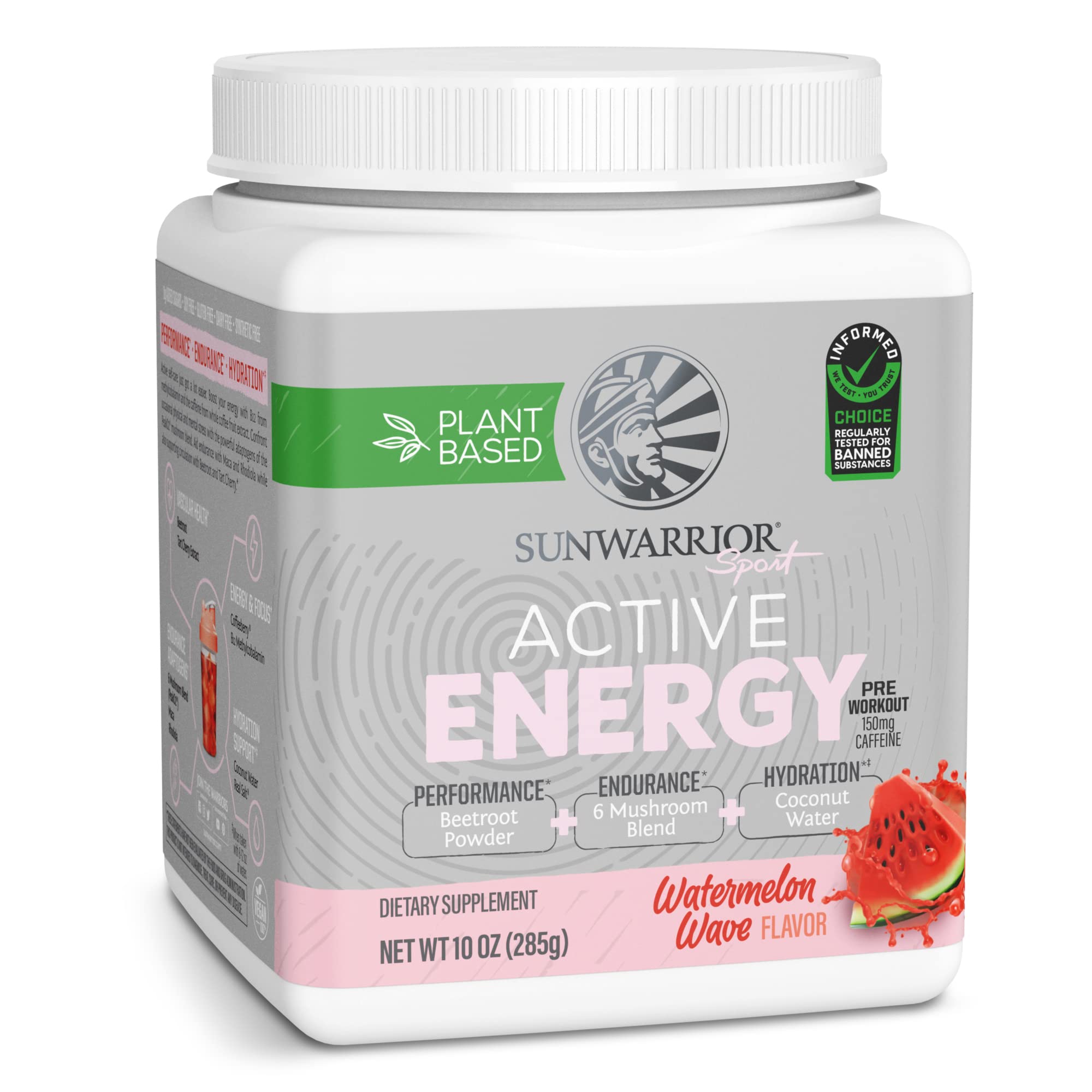 **Sunwarrior Plant-Based Pre-Workout Powder - Hydration Blend with Coconut Water & Mushroom | Soy, Sugar, Gluten, Dairy & Synthetic Free | Watermelon Flavor - 30 Servings | Vegan Energy Boost for Athletes & Fitness Enthusiasts | Perfect for Gym, Running & Endurance Training**