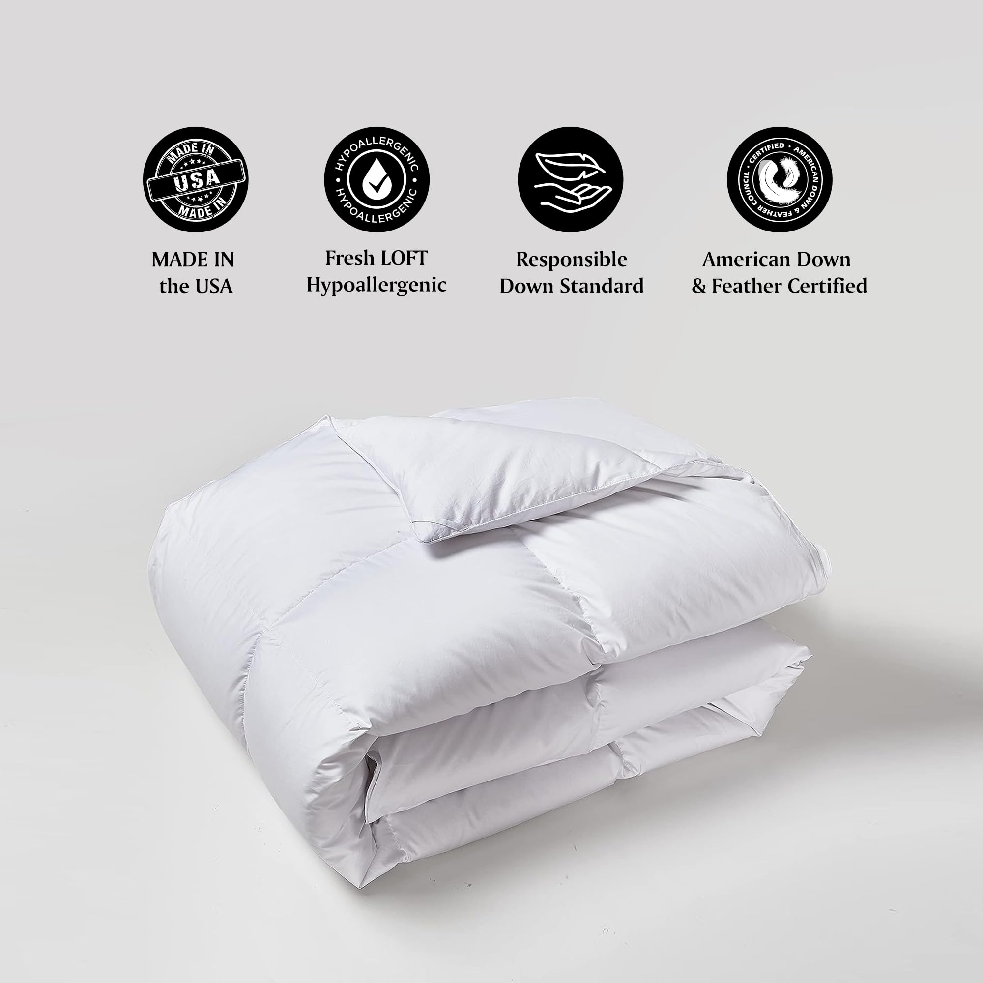 Beautyrest 300TC Sateen Cotton European White Down Comforter Twin Size - All Seasons Warmth 650 Fill Power Hypoallergenic Down Duvet Insert Made in USA with Baffle Box & Corner Loops | Luxury Bedding for Master Bedroom, Guest Room & Hotel Use