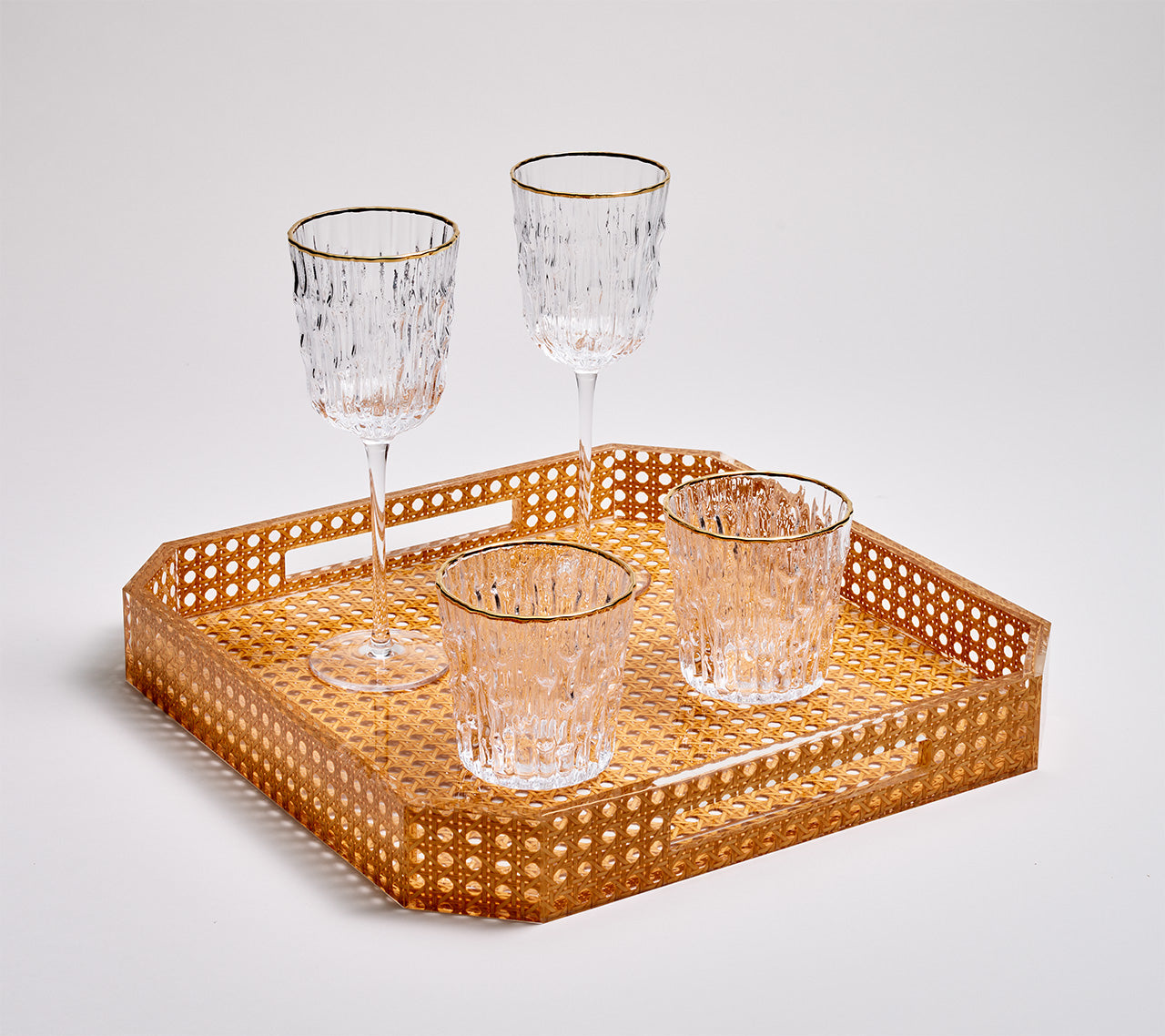 Premium Clear & Gold Bamboo Tumbler Set of 4 - Eco-Friendly Reusable Cups for Hot & Cold Drinks - Perfect for Home, Office, Travel & Outdoor Activities