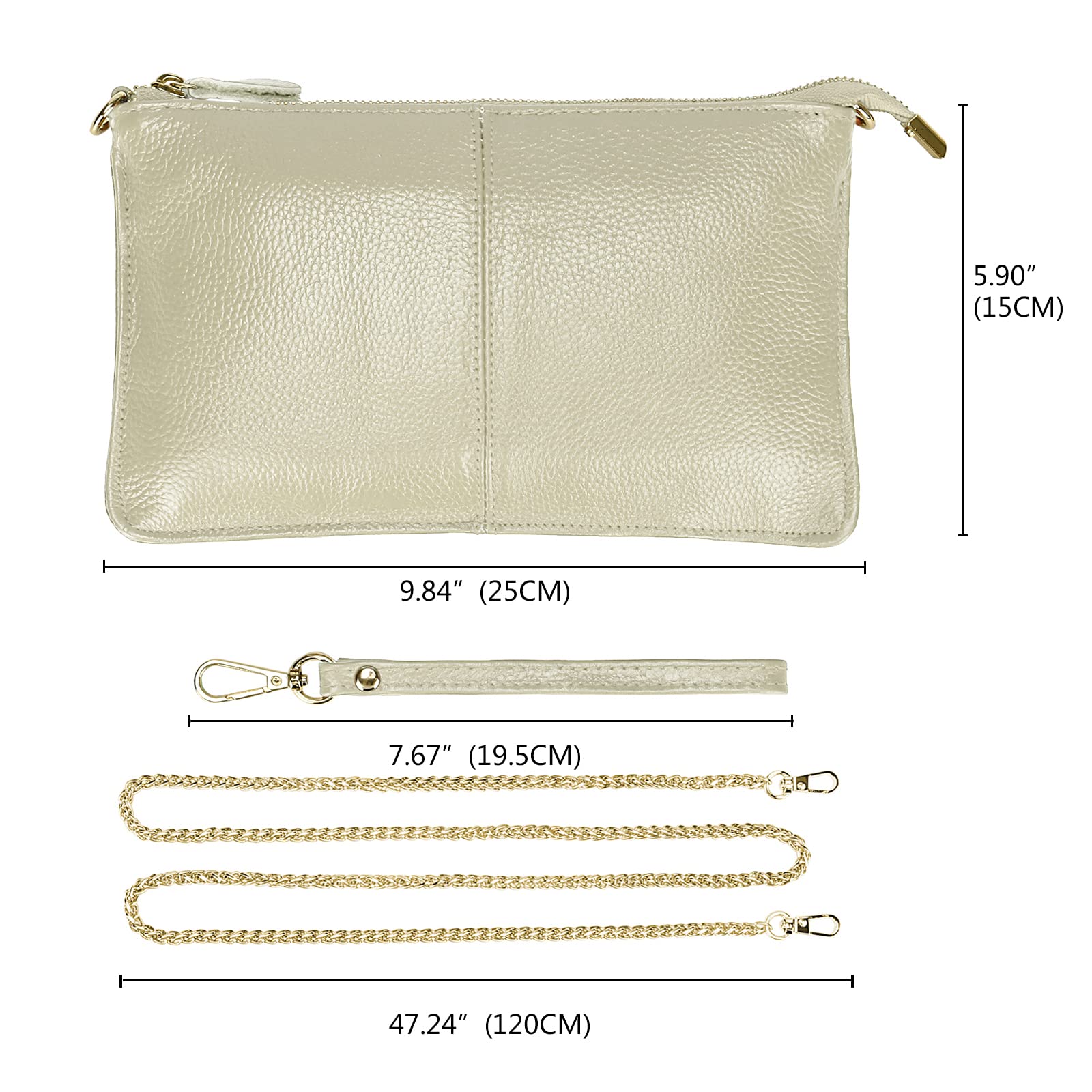Uromee Genuine Leather Wristlet Wallet Clutch Purse for Women - Detachable Crossbody Shoulder Chain Handbag | Perfect for Parties, Travel & Everyday Use