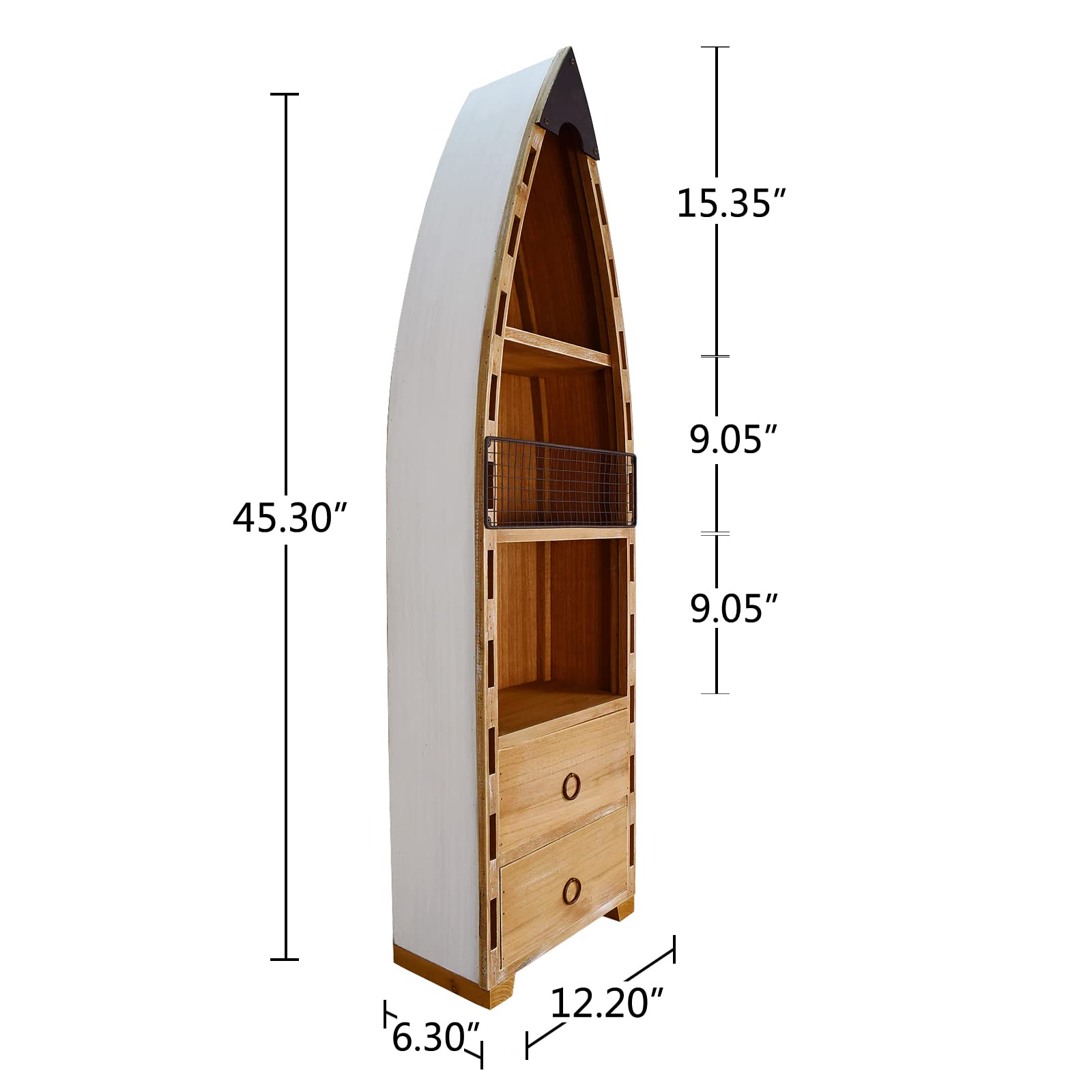 Wooden Hanging Boat Shelf with Drawers - 3-Tier Nautical Wall Shelf for Living Room, Bathroom & Bedroom - Rustic Coastal Decor, Beach Themed Bookcase & Display Shelf - Perfect for Coastal Homes, Beach Houses and Nautical Themed Decor