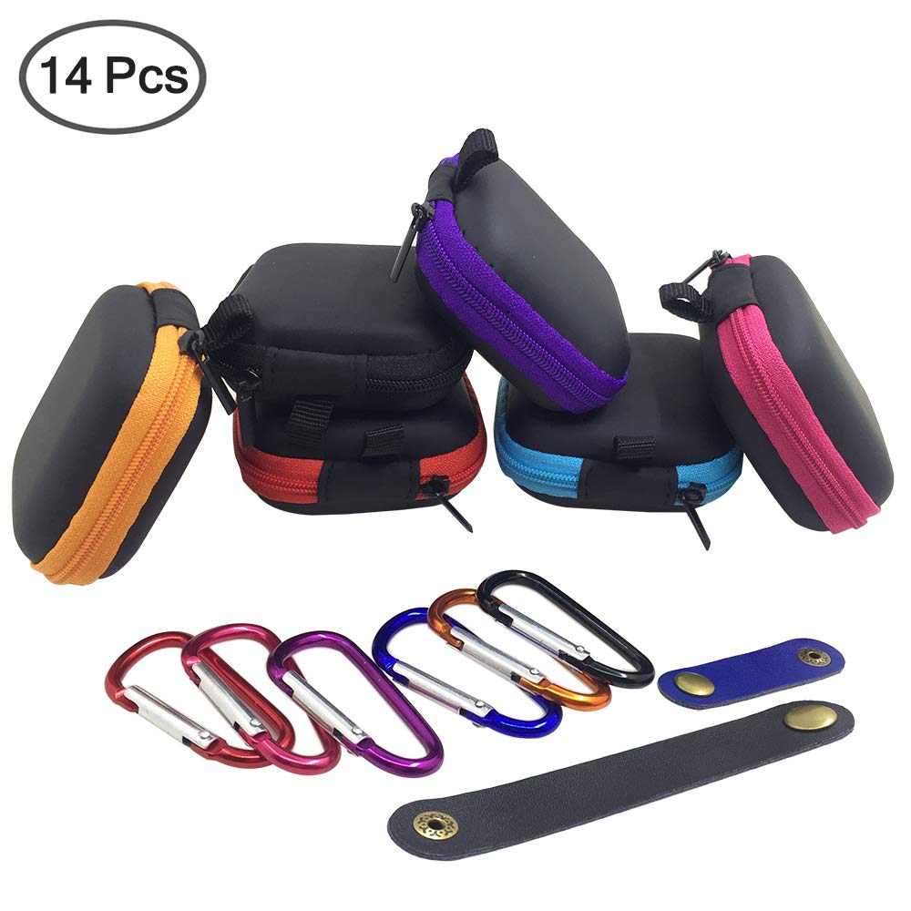 6 Pack Square Earbud Case with Carabiner Clip - Small Hard EVA Storage Bag for AirPods, Bluetooth Headphones & USB Drives (6 Colors) | Perfect for Travel, Gym & Daily Commute