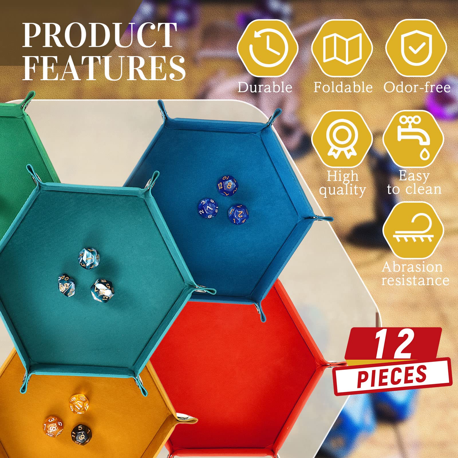 12 Pack Portable Folding Dice Tray - PU Leather & Velvet Dice Rolling Tray for RPG, D&D, Board Games - Compact Storage Box for Tabletop Gaming at Home or Travel