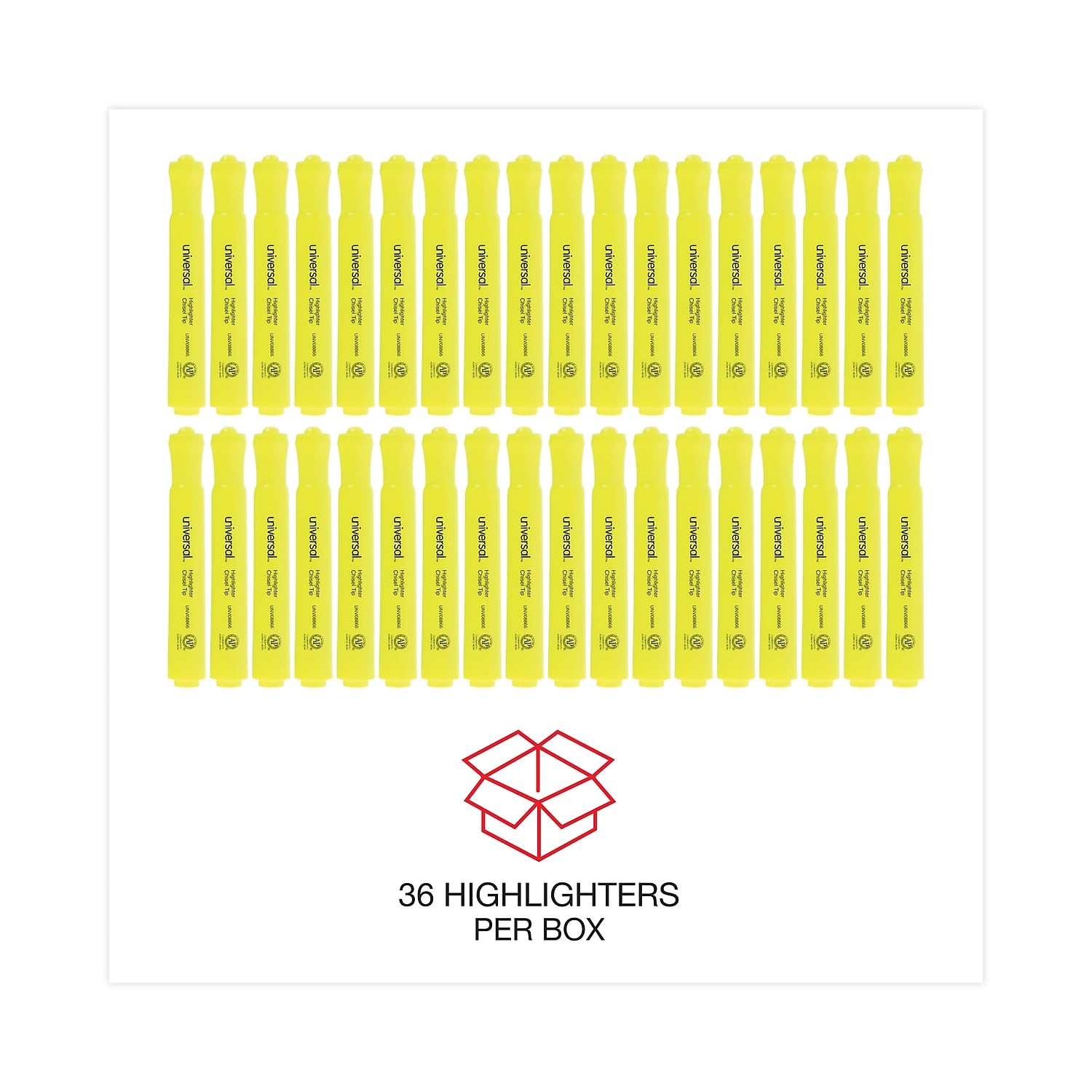 Universal 08866 Desk Highlighter, Chisel Tip, Fluorescent Yellow, 36-Pack - Ideal for Office, School, and Study Note-Taking