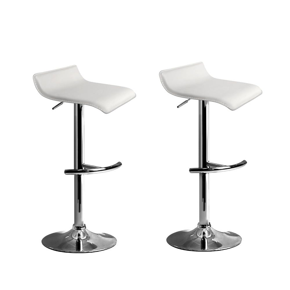 Adjustable Gas Lift Bar Stools Set of 2 - White Kitchen Counter Height Swivel Chairs for Home Bar, Breakfast Nook & Dining Room