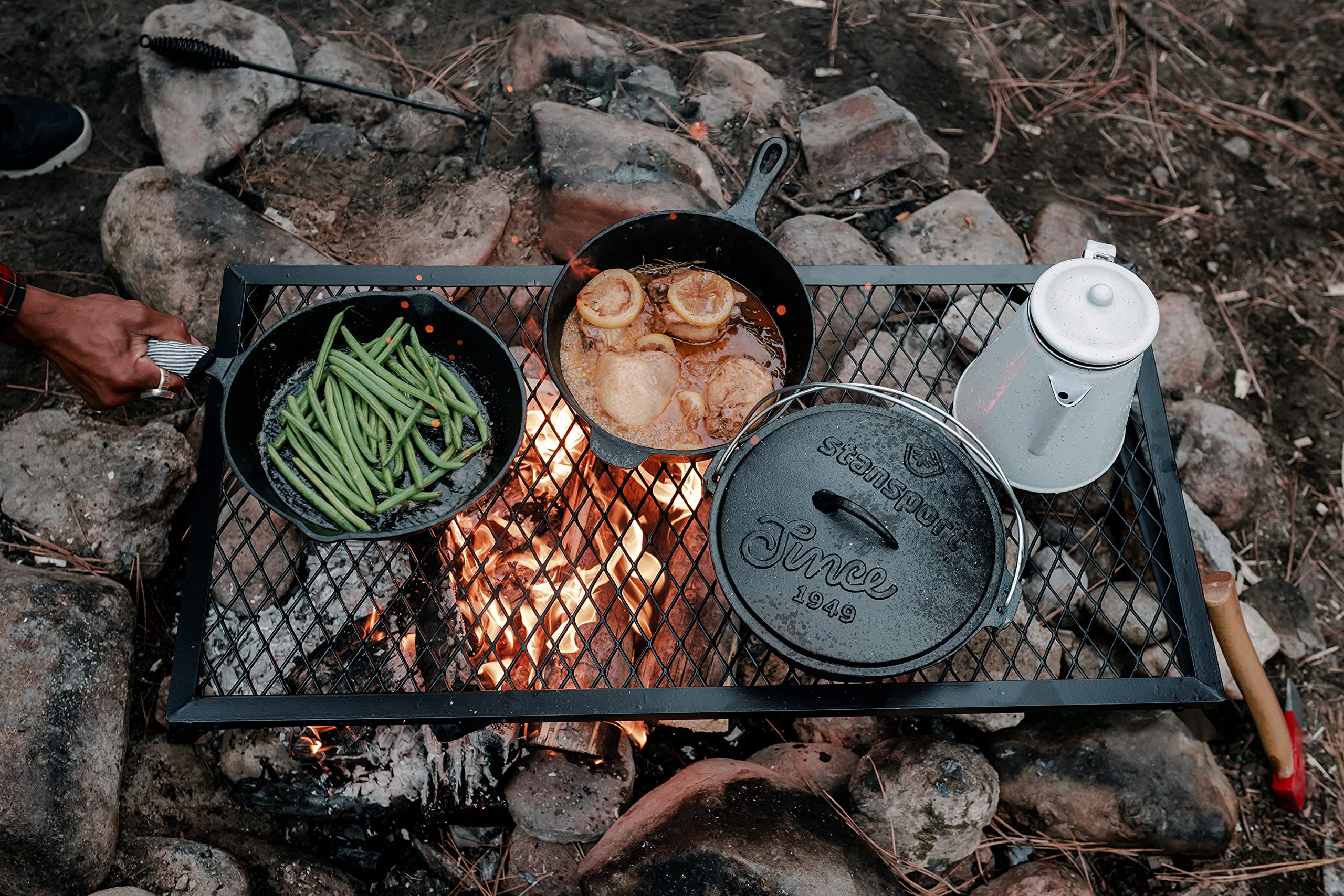 Stansport Enamel Coffee Pot - Durable Camping Coffee Maker for Outdoor Adventures, Hiking & Picnics - 10 Cup Capacity, Rust-Proof & Easy to Clean