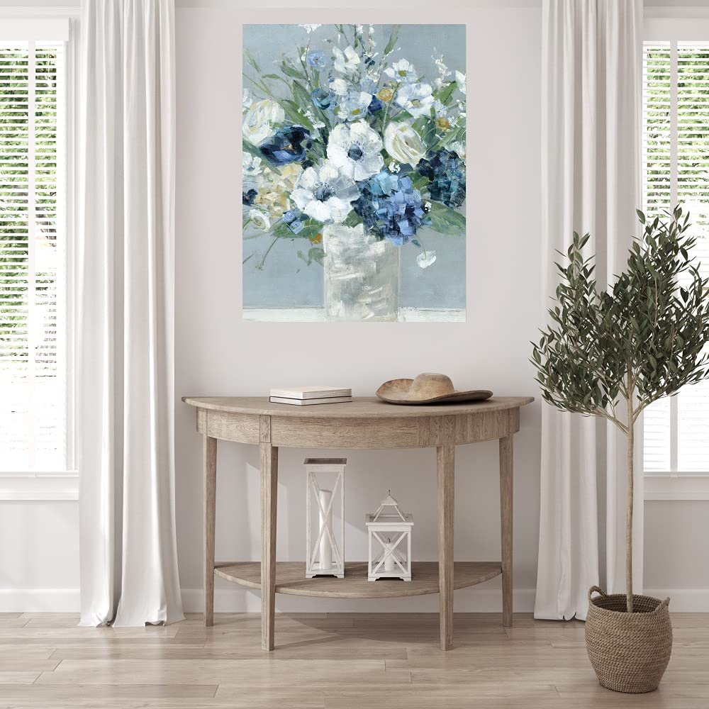 Be Happy Blue Crop Canvas Wall Art by Sally Swatland - Modern Fine Art Painting for Living Room, Bedroom, Office Decor - Ready to Hang 32x43 Inch - Perfect for Home, Kitchen, Bathroom & Dining Room Wall Decor