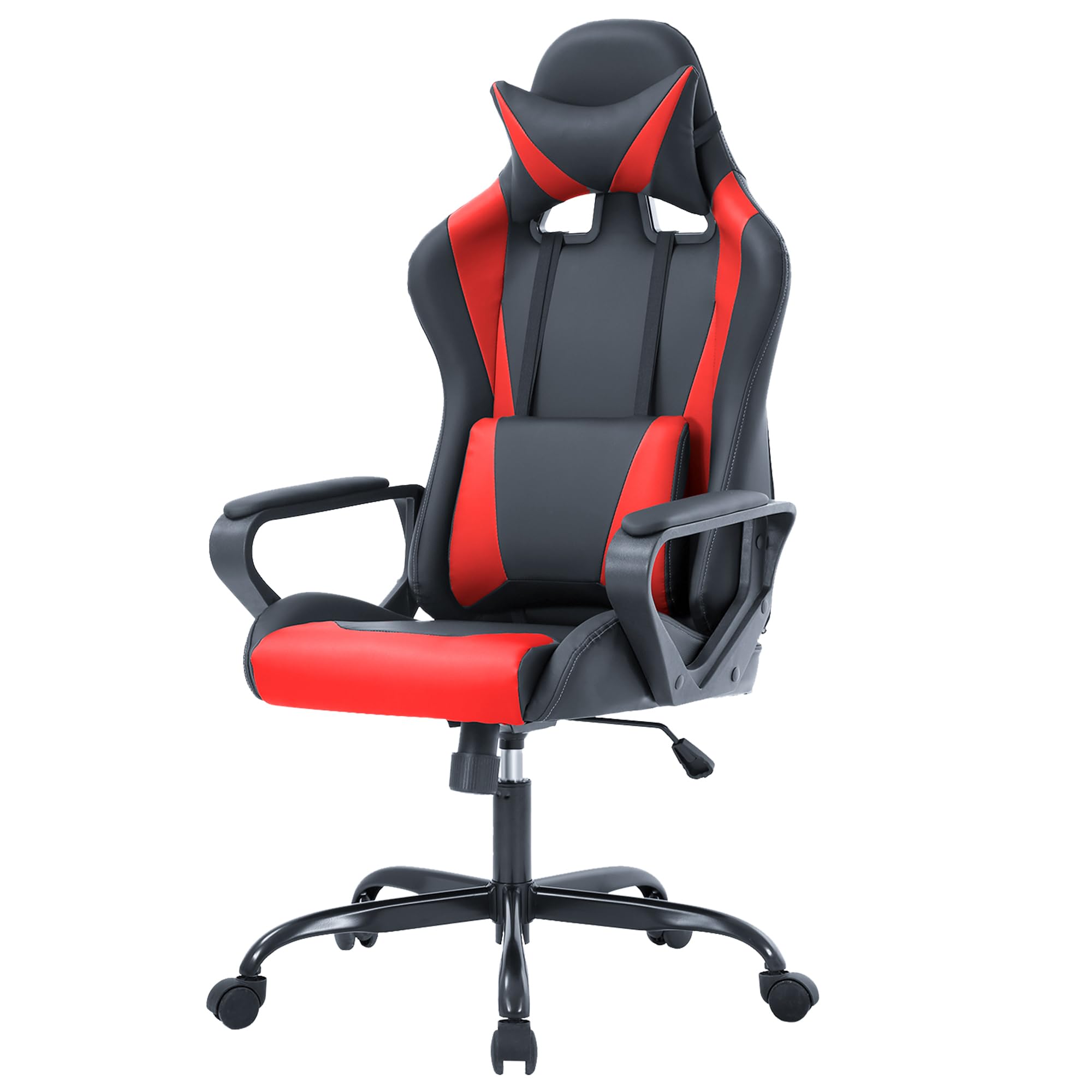 Ergonomic Racing Gaming Chair with Adjustable Armrests, 360° Swivel & Casters - High Back PU Leather Office Computer Desk Chair with Lumbar Support & Headrest for Back Pain Relief - Perfect for Home Office, Gaming Setup & Workstation (Red)