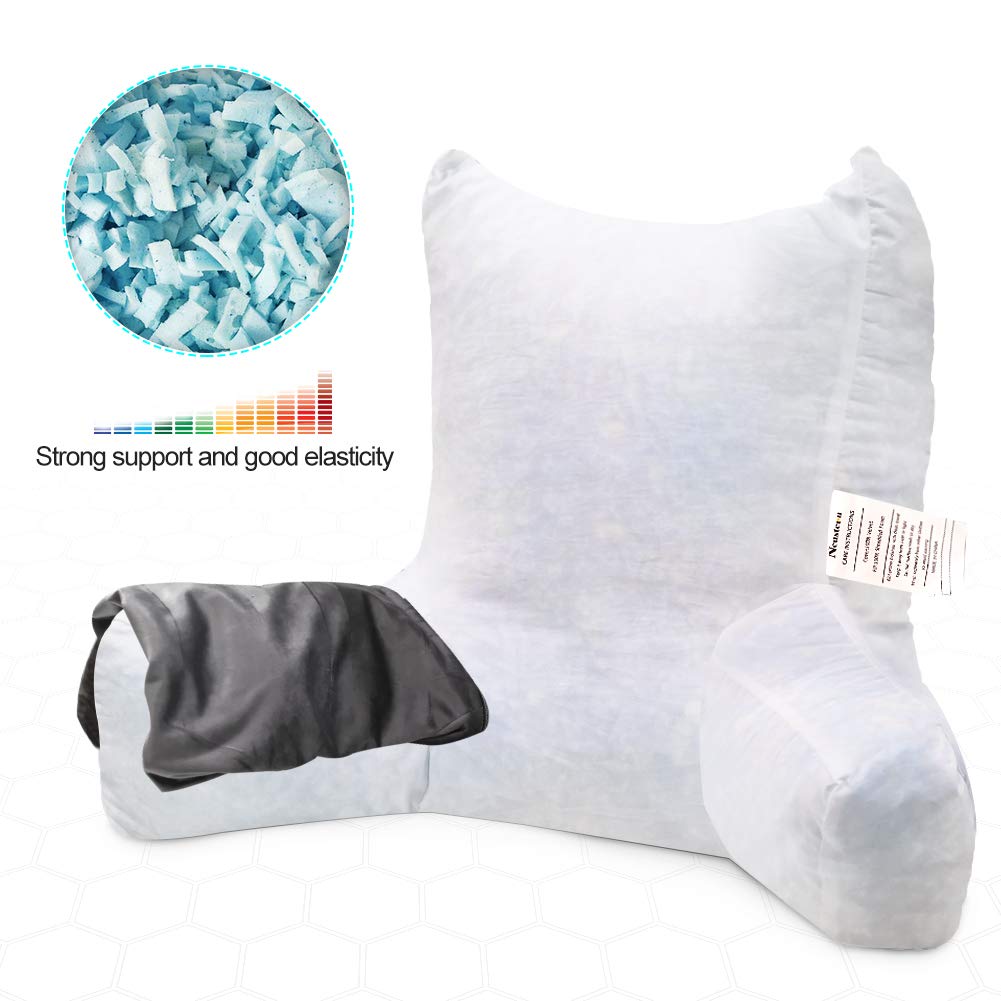 Neustern Reading Pillow for Adults - Shredded Memory Foam Backrest with Arms & Pockets - Washable Cover for Bed, Chair, or Floor - Perfect for Reading, Watching TV, Gaming & Relaxing at Home