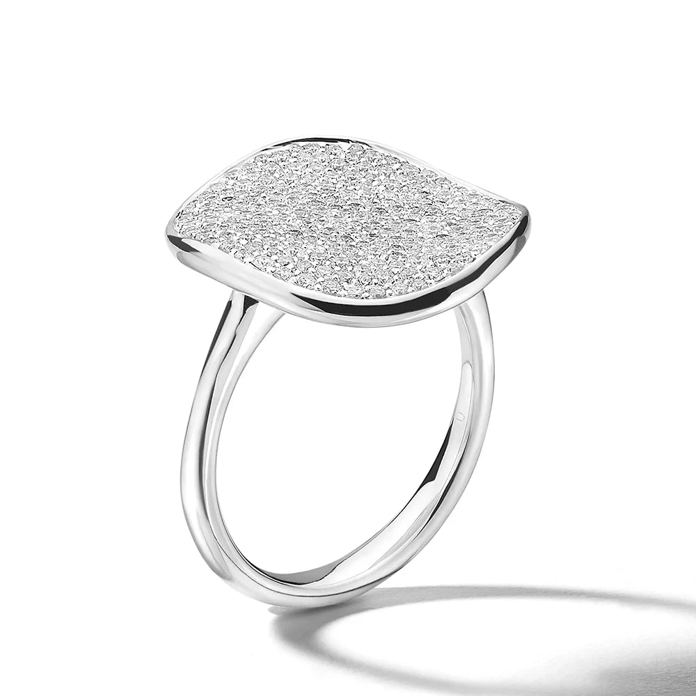 Sterling Silver Large Flower Disc Ring with Genuine Diamonds - Elegant Statement Jewelry for Women, Perfect for Weddings, Parties & Special Occasions