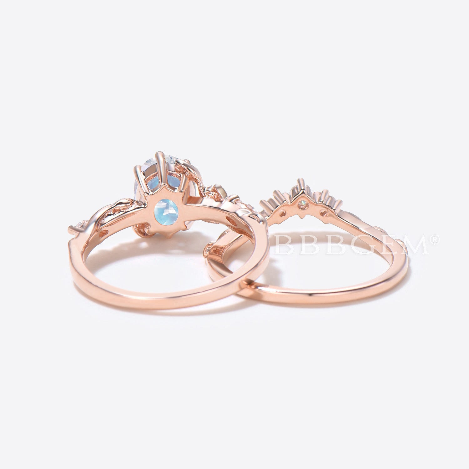 Oval Cut Moonstone Engagement Ring in Rose Gold with Leaf Diamond Accents - Perfect for Bridal Sets, Wedding Bands & Romantic Proposals