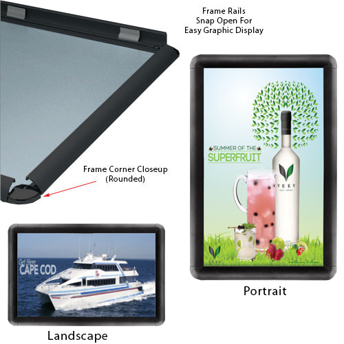 11x17 Snap Frame Poster Sign Holder - 1 Inch Wide Black Frame with Safe Rounded Corners for Retail, Office, and Restaurant Displays