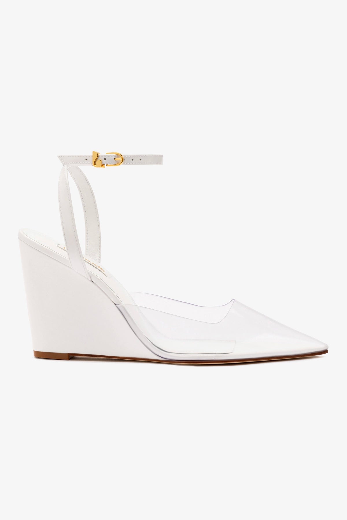 Women's Kim Wedge Pump - White Leather & Vinyl Comfortable Heels for Work, Office & Special Occasions