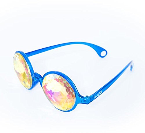 GloFX Transparent Blue Kaleidoscope Glasses - Rainbow Prism Diffraction Lenses for Rave Parties, Music Festivals & Trippy Visual Effects - Fun Light Refraction Eyewear for Concerts, EDM Events & Psychedelic Experiences