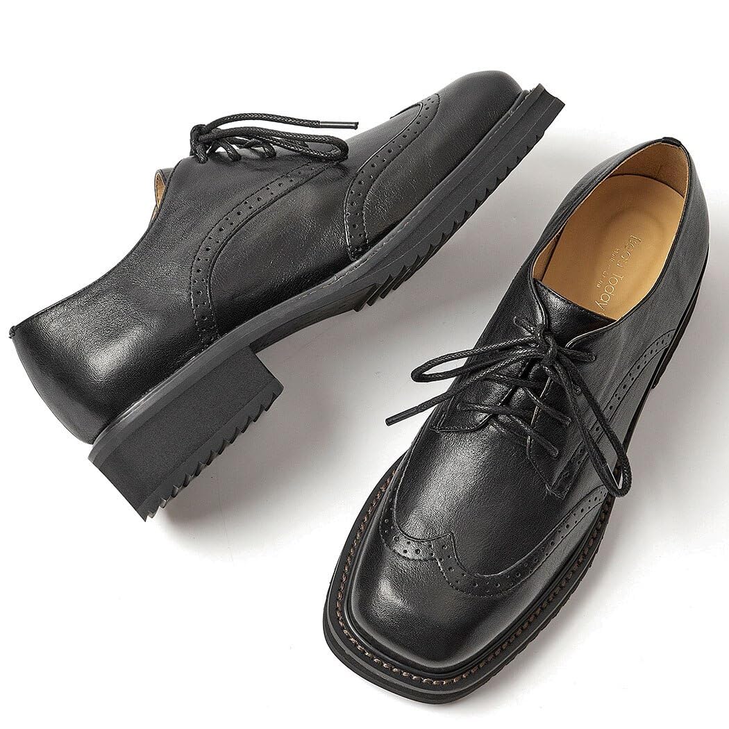 BEAU TODAY Women's Leather Oxford Brogue Dress Shoes – Breathable Comfort Wingtip Lace-Up Shoes for Business & Work | Professional Office Attire & Formal Occasions