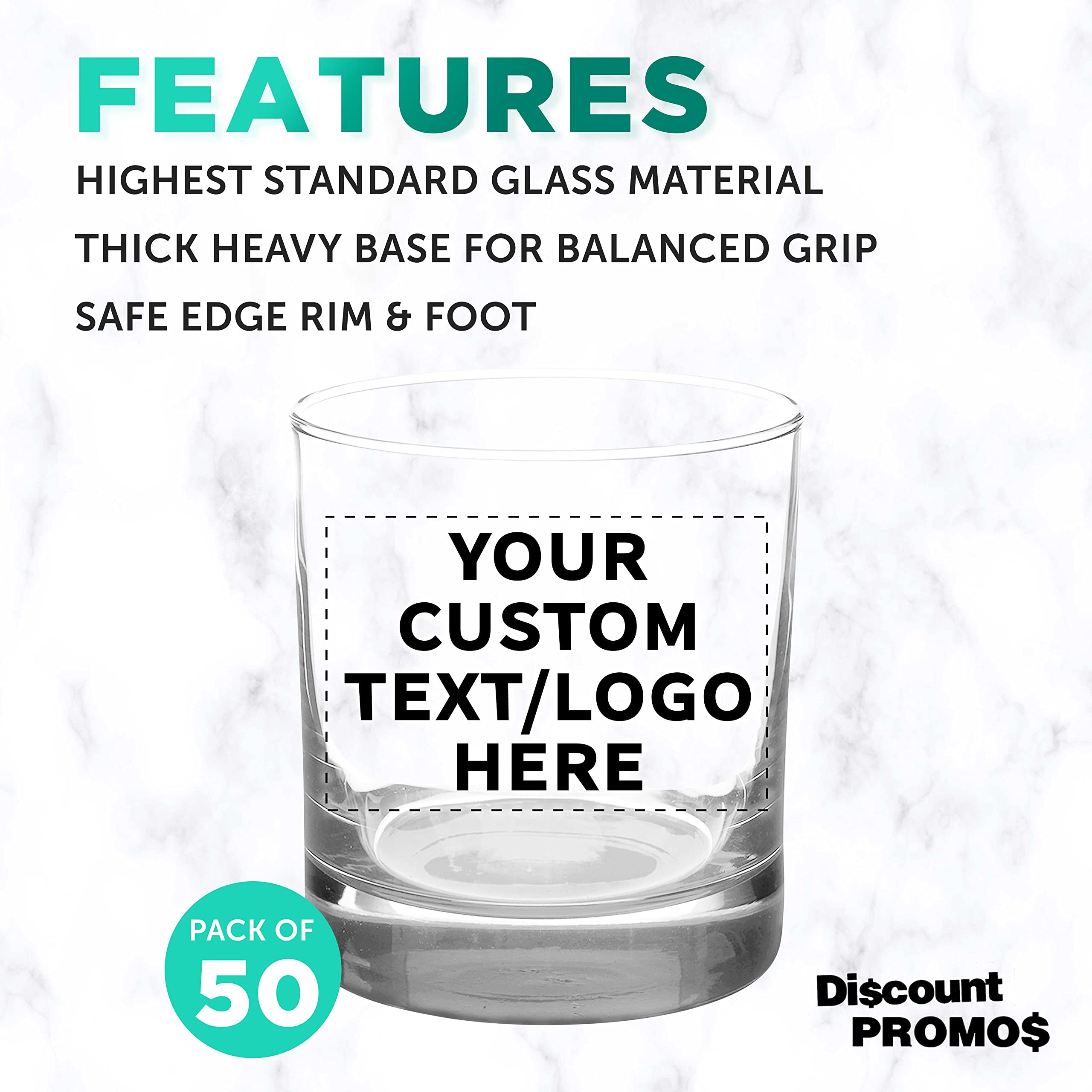 Custom Engraved Whiskey Glasses Set of 50 - 10 oz Heavy Base Old Fashioned Bar Glasses by Libbey | Bulk Pack for Scotch, Bourbon & Cocktails | Perfect for Weddings, Bars, Restaurants & Corporate Gifts