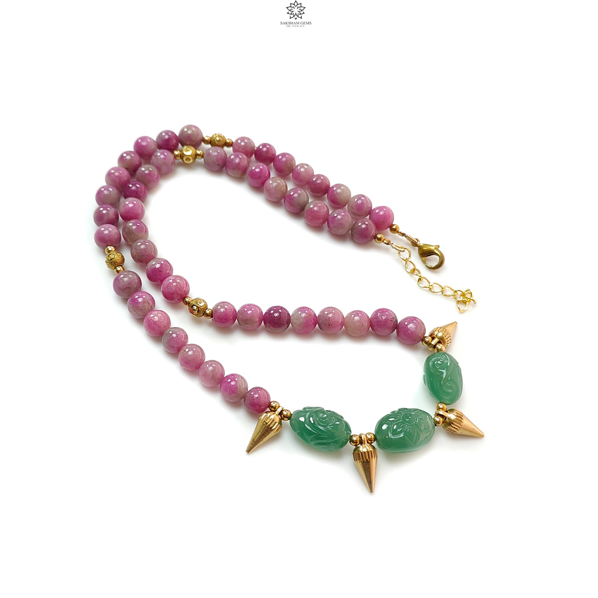 Bi-Color Ruby & Zoisite Jewelry Set - 285.90cts Natural Untreated Ruby Earrings & Necklace, 8mm Mystique Jade Round Brass Jewelry for Women | Perfect for Weddings, Parties & Special Occasions