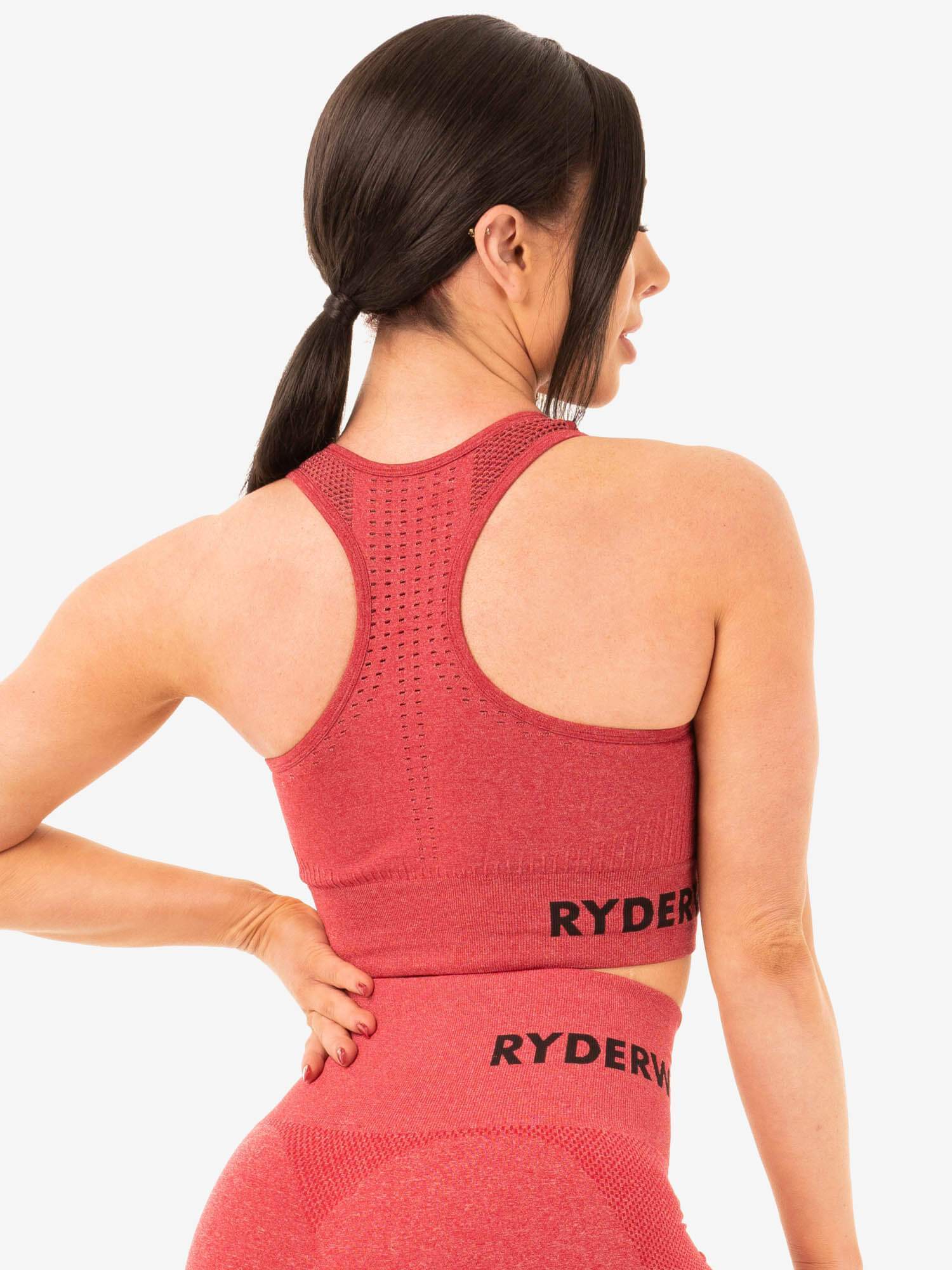 Seamless Staples Sports Bra for Women - Cherry Red Marl - High Support Workout Top for Running, Yoga & Gym