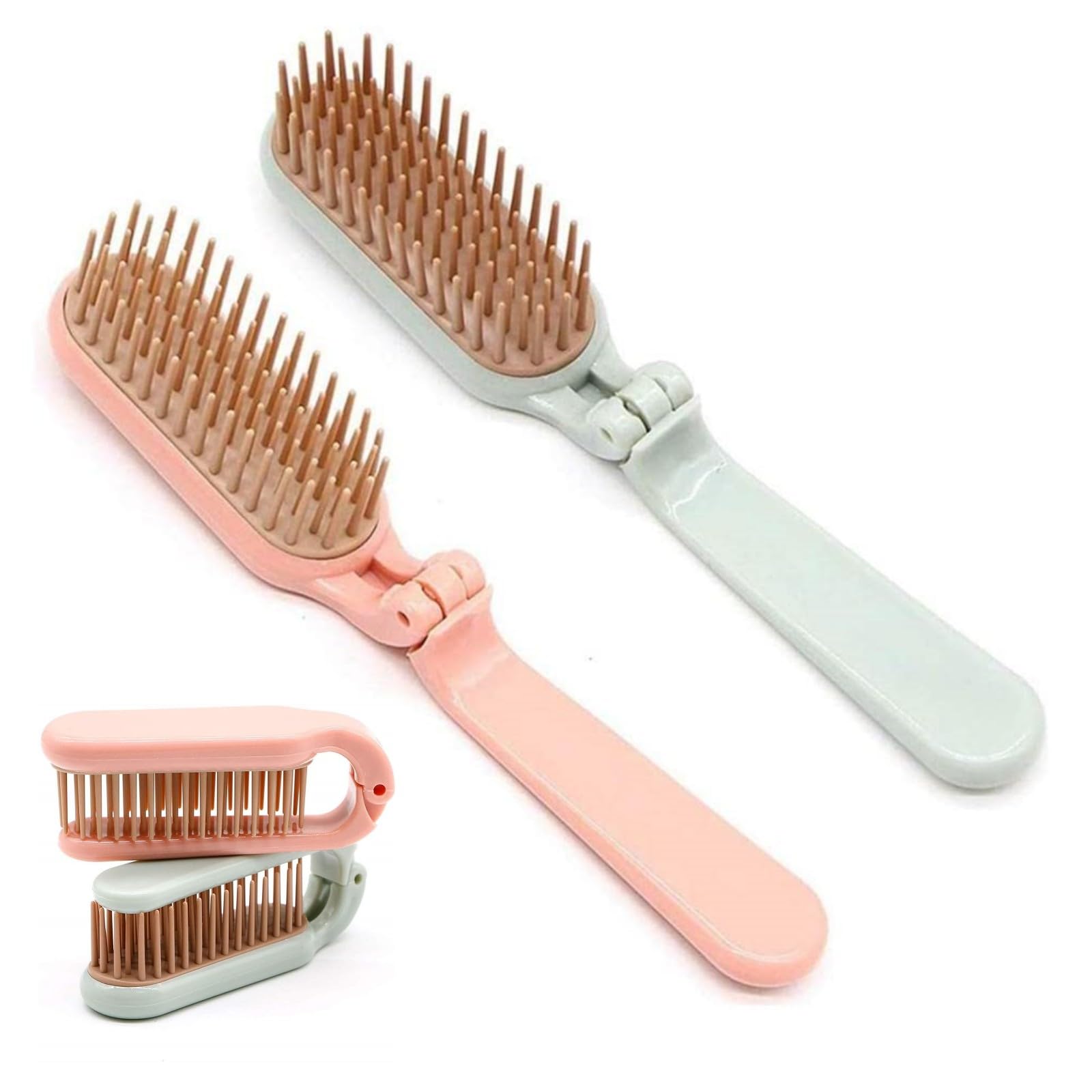 2Pcs Portable Folding Hair Brush & Comb Set - Mini Anti-Static Anti-Knot Massage Brush for Women & Girls - Compact Travel Size Fits in Handbag (Dark) - Perfect for Travel, Gym, Office & On-the-Go Styling