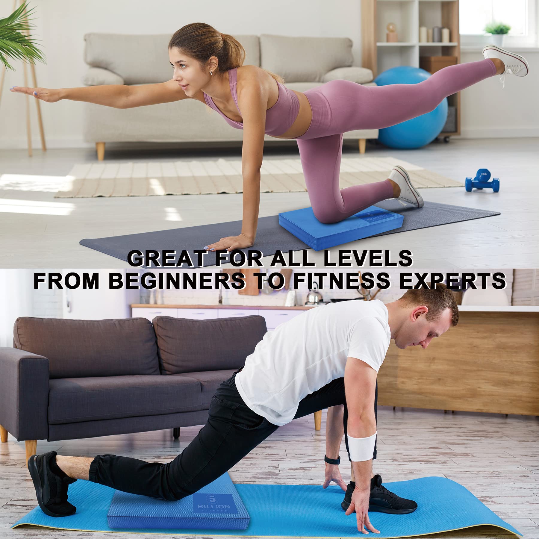 5BILLION Foam Balance Pad - Large & XL Non-Slip Stability Cushion for Physical Therapy, Yoga, Pilates & Gym Workouts | Improve Balance, Strength & Rehabilitation | Perfect for Home Fitness, Senior Exercises & Sports Training