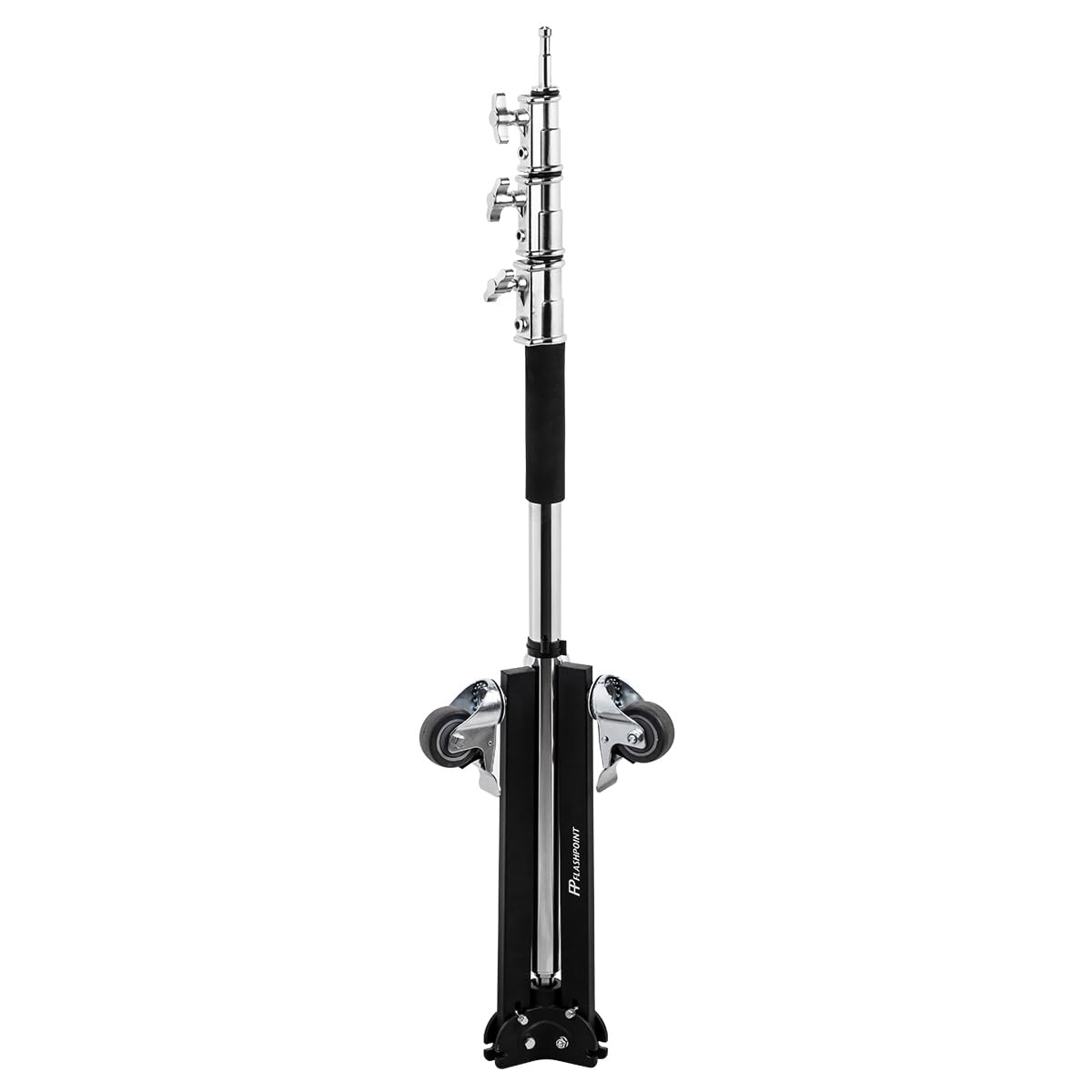 Flashpoint Folding Wheeled Base Stand - Black/Chrome-Plated 11 Foot Heavy Duty Light Stand for Photography & Video Studio Equipment - Perfect for Studio Lights, Backdrops & Portable Shooting
