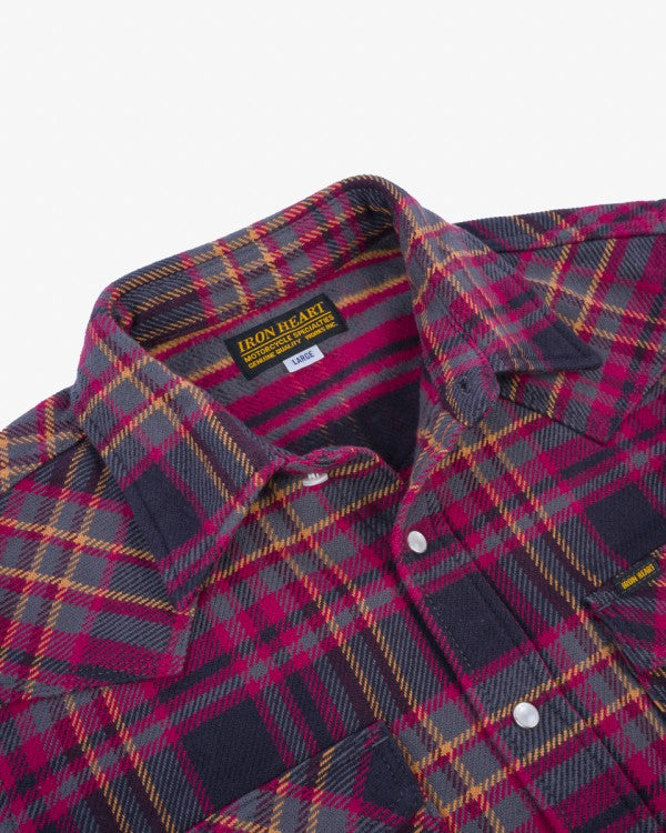 Iron Heart IHSH 403 11oz Ultra Heavy Flannel Line Check Western Shirt - Grey | Durable Workwear for Men, Outdoor Activities & Casual Style
