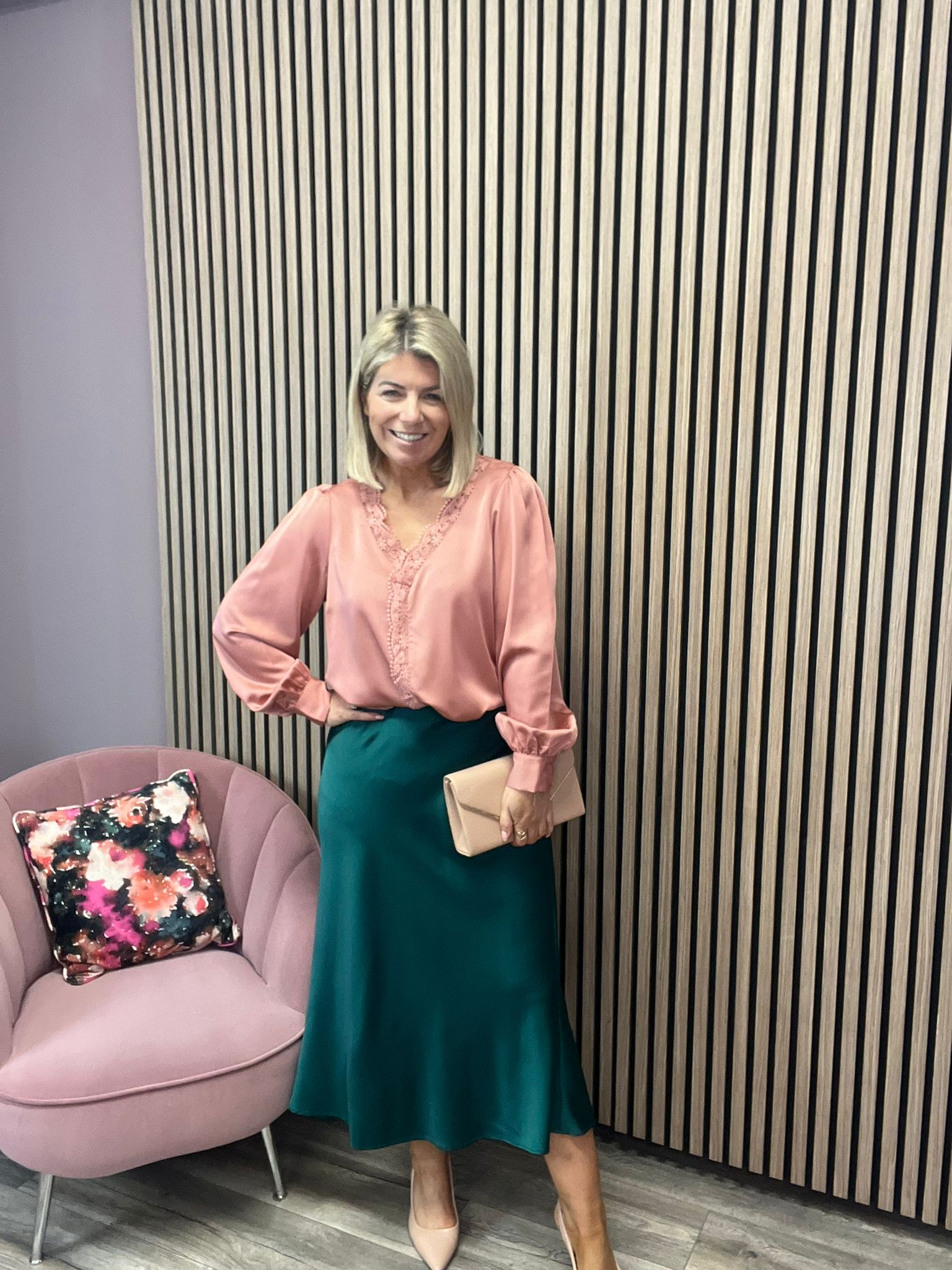 MONI Lace Detail Top for Women - Elegant Floral Lace Blouse in Vintage Rose Pink | Perfect for Date Night, Wedding Guest Outfits & Special Occasions