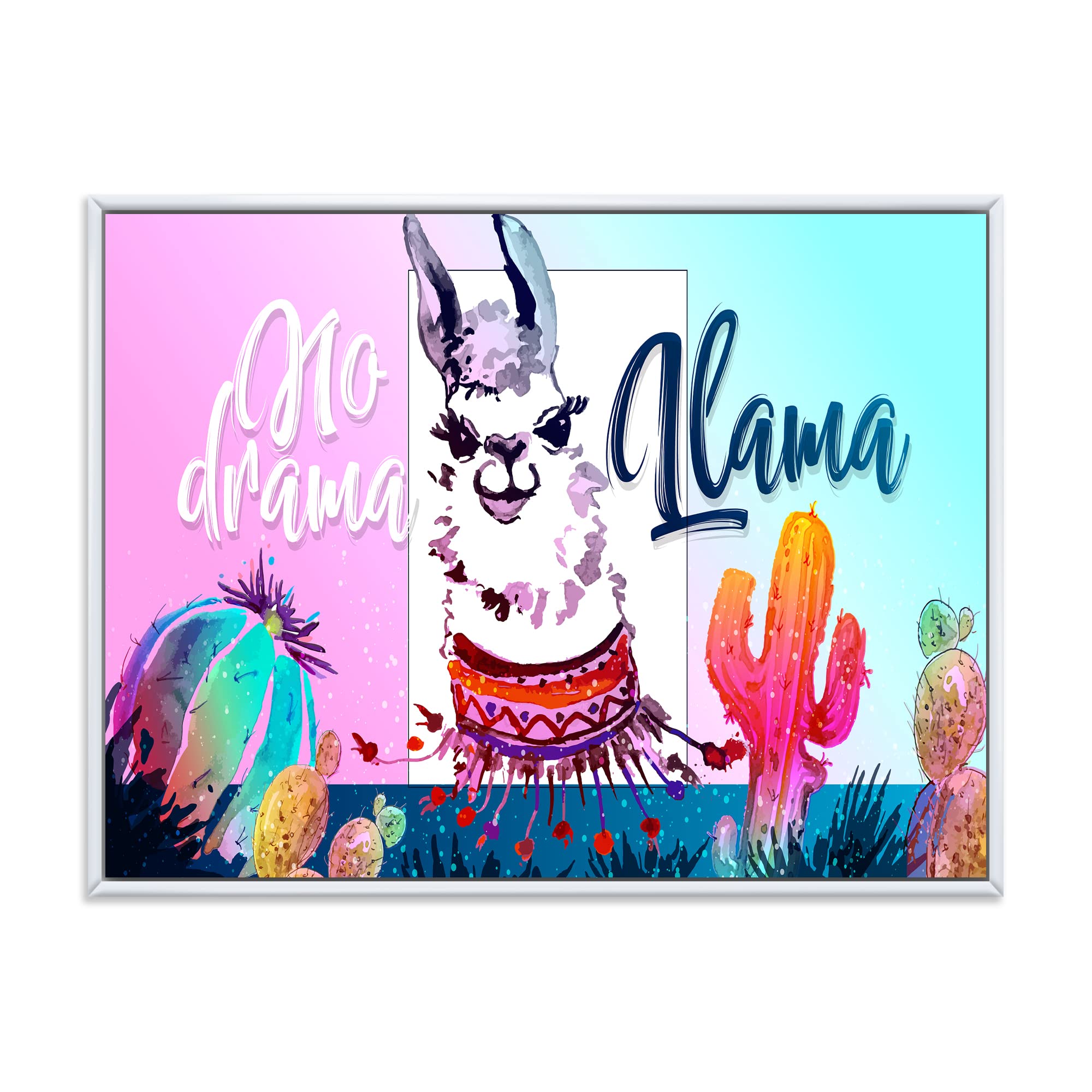 No Drama Llama Framed Canvas Wall Art Print - Cute Kids Room Decor, Nursery Decor, Playroom Wall Art for Children's Bedroom & Classroom