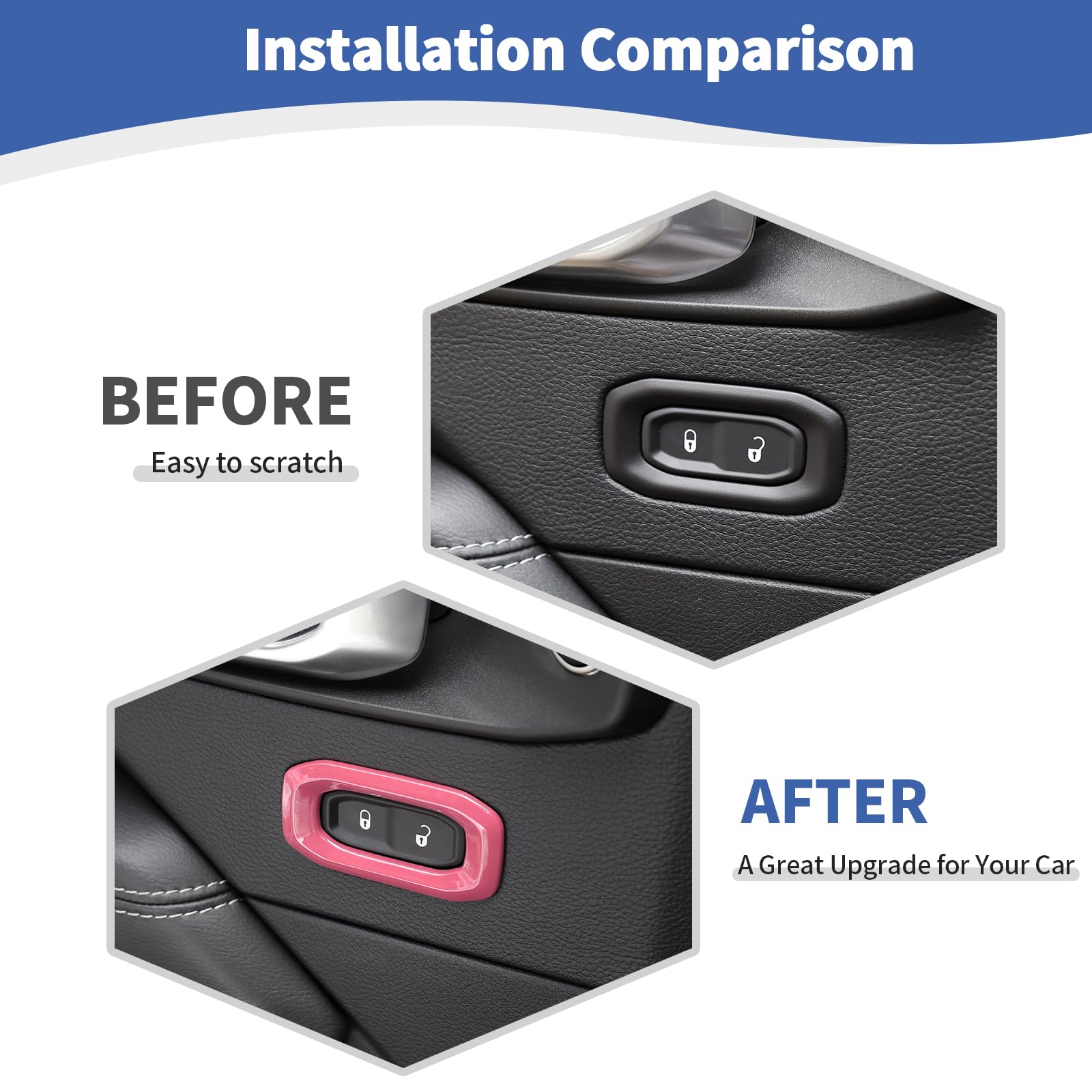 Jeep Wrangler JL JLU & Gladiator JT Door Lock Switch Button Trim Cover (2018-2024) - Pink Interior Accessories (2-Pack) | Upgrade Your Ride with Stylish Protection for JL/JT Models