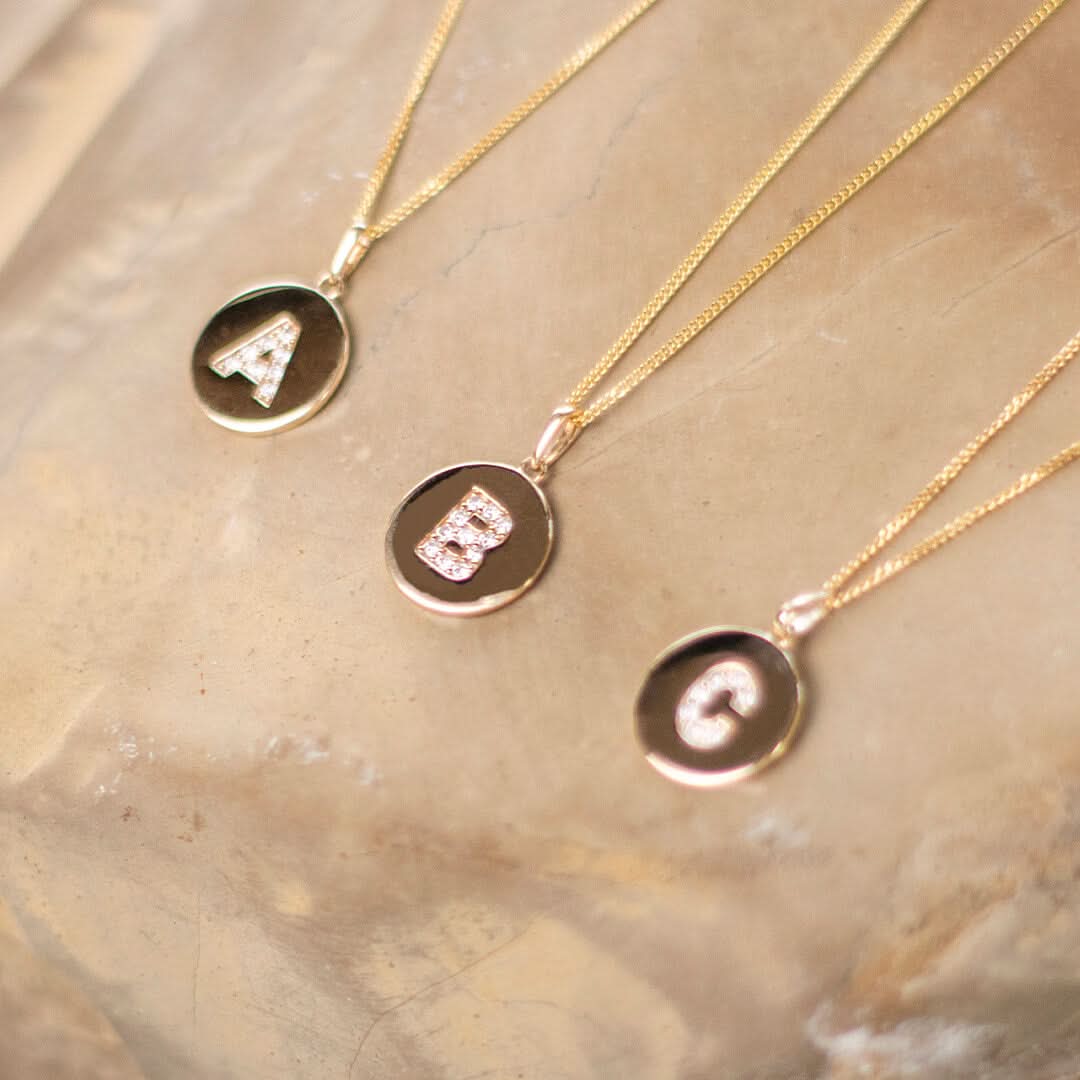 Personalized Diamond Initial Necklace - 14K Solid Gold Disc Pendant from A to Z - Perfect for Birthdays, Anniversaries & Gifts