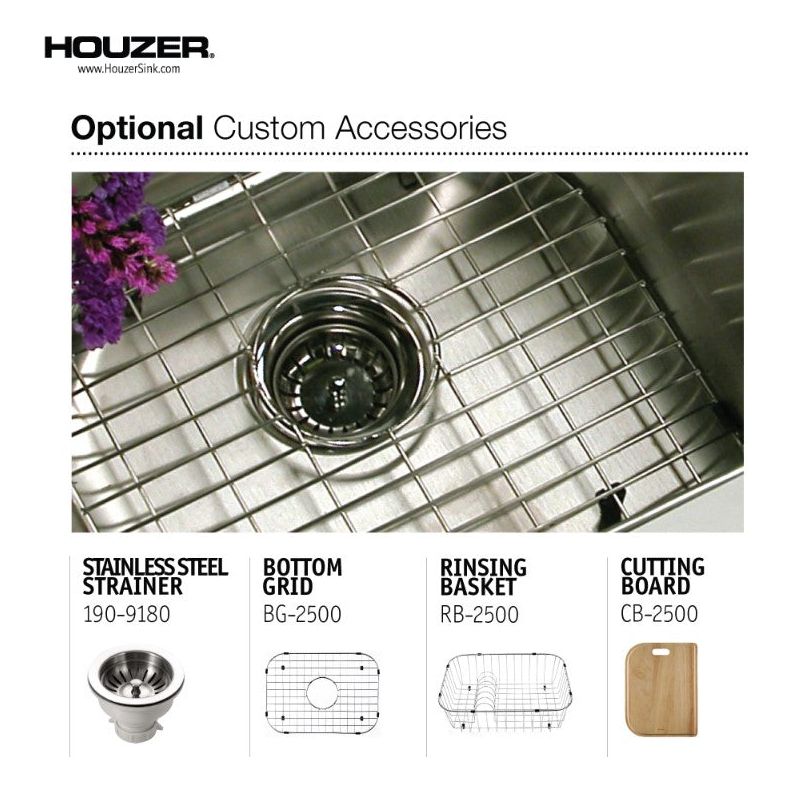 Houzer Eston Series 23 Stainless Steel Undermount Single Bowl Kitchen Sink - 16 Gauge STS 1300 1 - Perfect for Modern Kitchens, Restaurants & Food Prep Areas