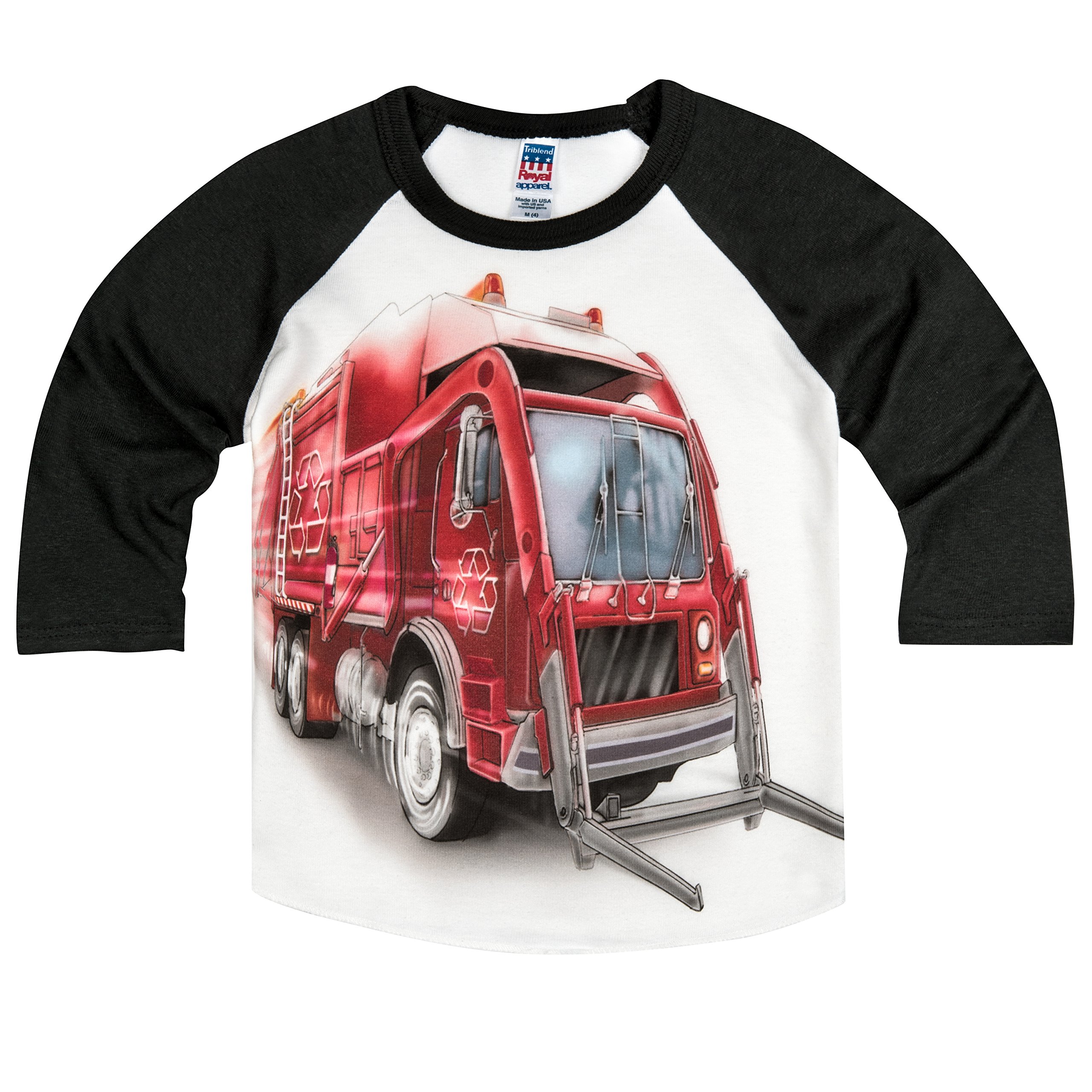 Little Boys' Big Red Garbage Truck Raglan T-Shirt - Cute Graphic Tee for Toddler Playtime & Pretend Truck Driver Costume
