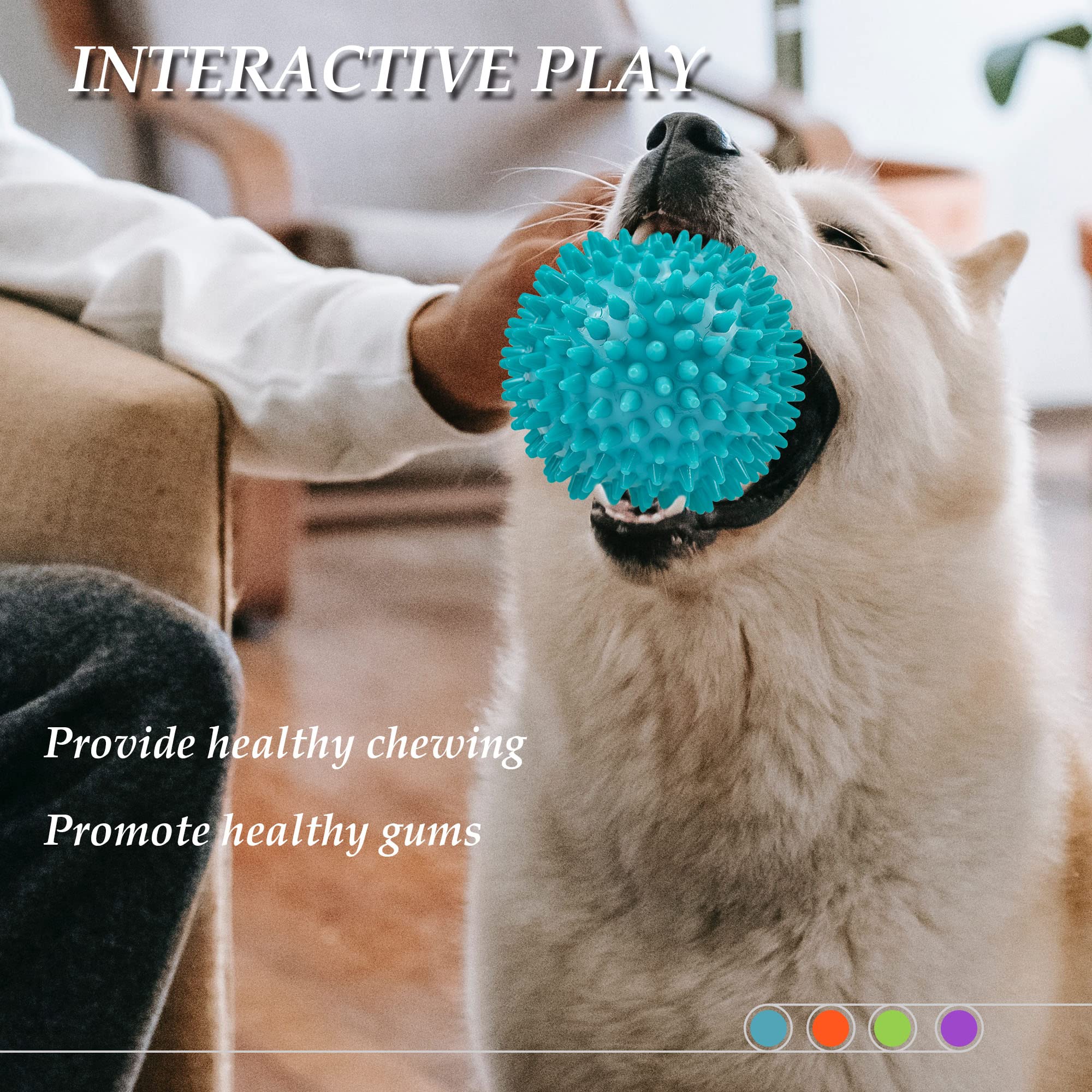 Ousiya 12cm Thickened Squeaky Dog Toy Balls - 4 Pack Durable Spikey Chew Toys for Aggressive Chewers, Medium & Large Dogs - Teeth Cleaning & Training Pet Supplies - Perfect for Outdoor Play, Fetch Games & Interactive Training Sessions