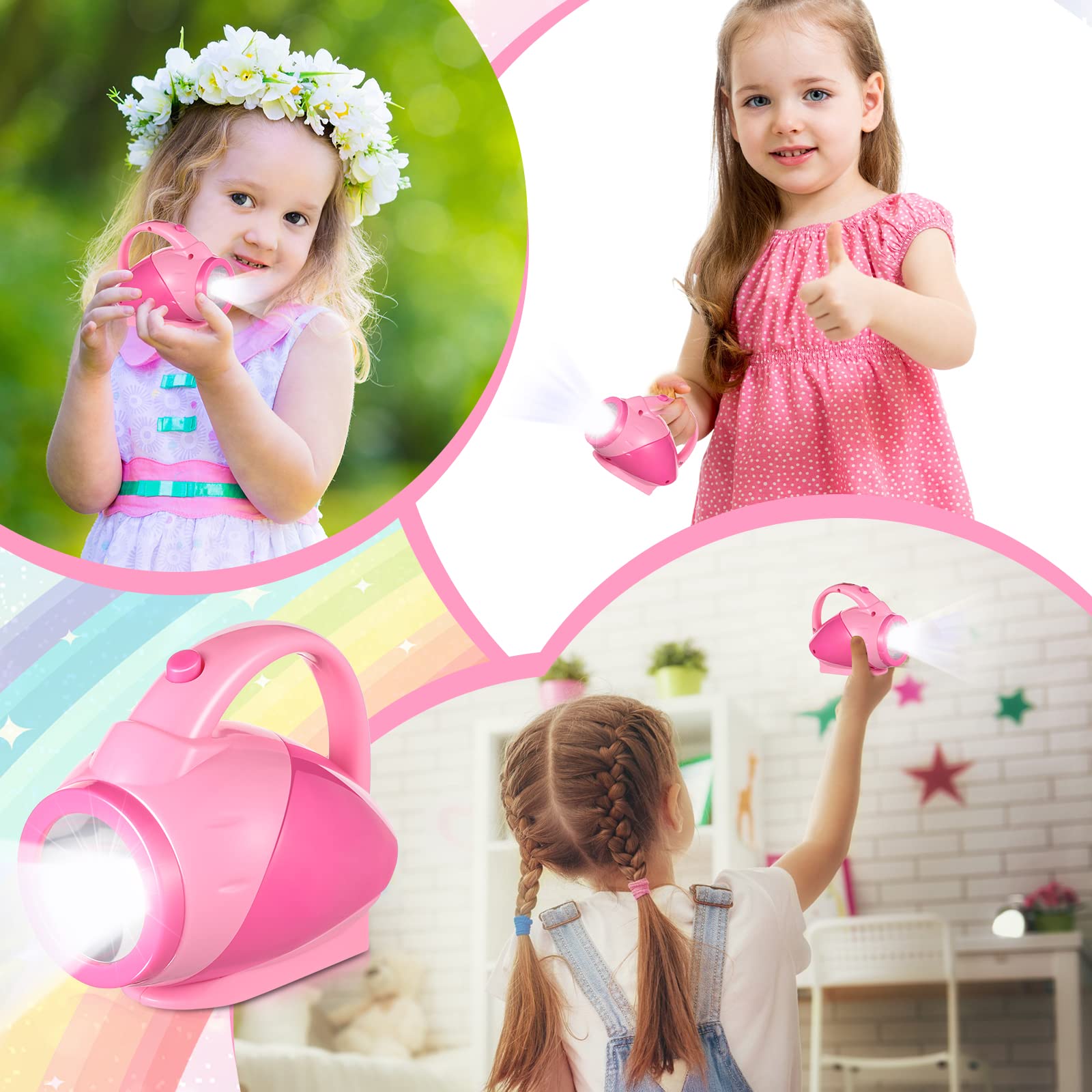 Nosiy 2-Pack Kids Flashlights for Toddlers - Pink Plastic Flashlights with Easy-Grip Handle, Camping Essentials for Boys & Girls (Perfect for Outdoor Adventures, Birthday Gifts & Nighttime Exploration)