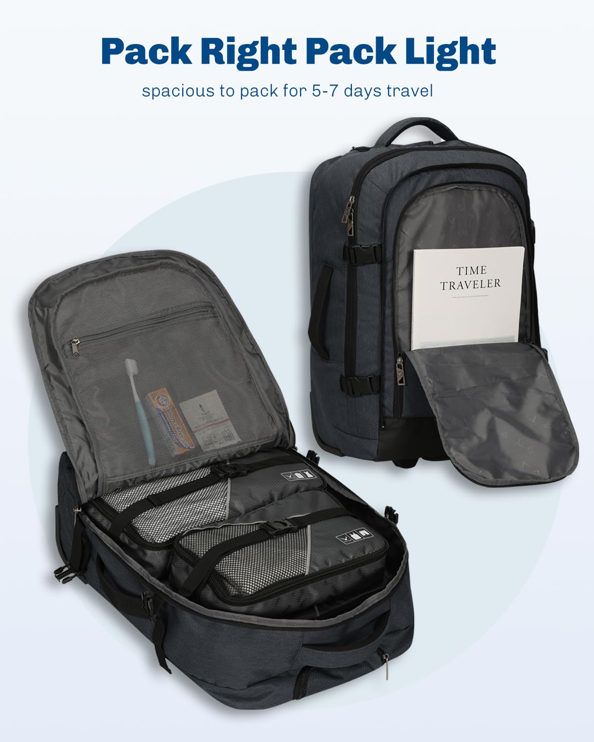 Hynes Eagle 22 Inch Rolling Backpack - 2 in 1 Wheeled Carry On Luggage for Air Travel, 63L Spacious Travel Backpack for Women & Men | Perfect for Business Trips, Weekend Getaways & International Vacations