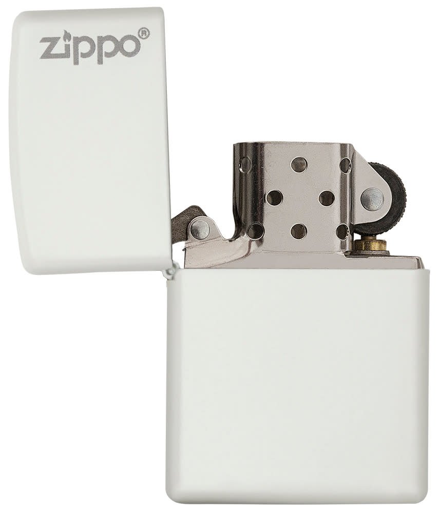 Classic White Matte Zippo Logo Lighter - Windproof Refillable Metal Cigarette Lighter for Outdoor Camping, Hiking & Everyday Carry (ECG)