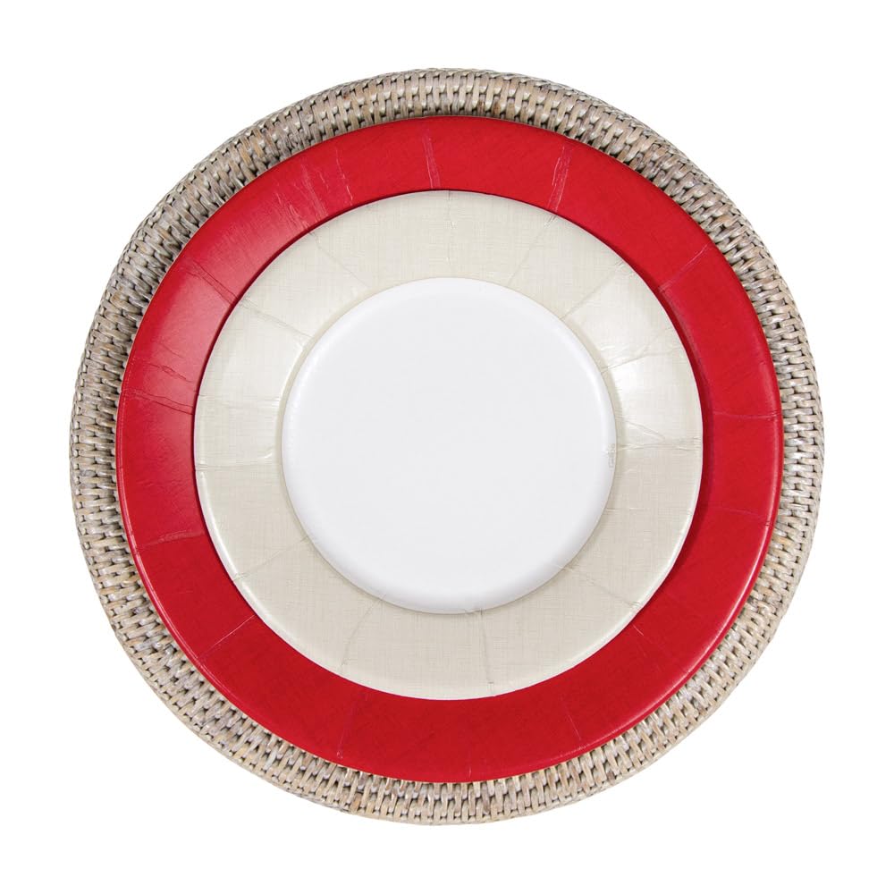 Caspari Red Linen Border Paper Dinner Plates - Set of 16 | Elegant Disposable Plates for Parties, Weddings & Holiday Dining