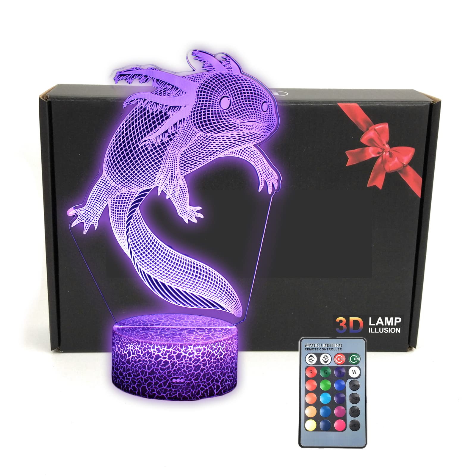 3D Illusion Axolotl Desk Lamp with Remote Control - 16 Color Changing LED Night Light for Bedroom, Kids Room & Office Decor - Perfect Gift for Men, Women, Teens, Father's Day & Mother's Day - Acrylic Base (Ideal for Study, Relaxation & Mood Lighting)