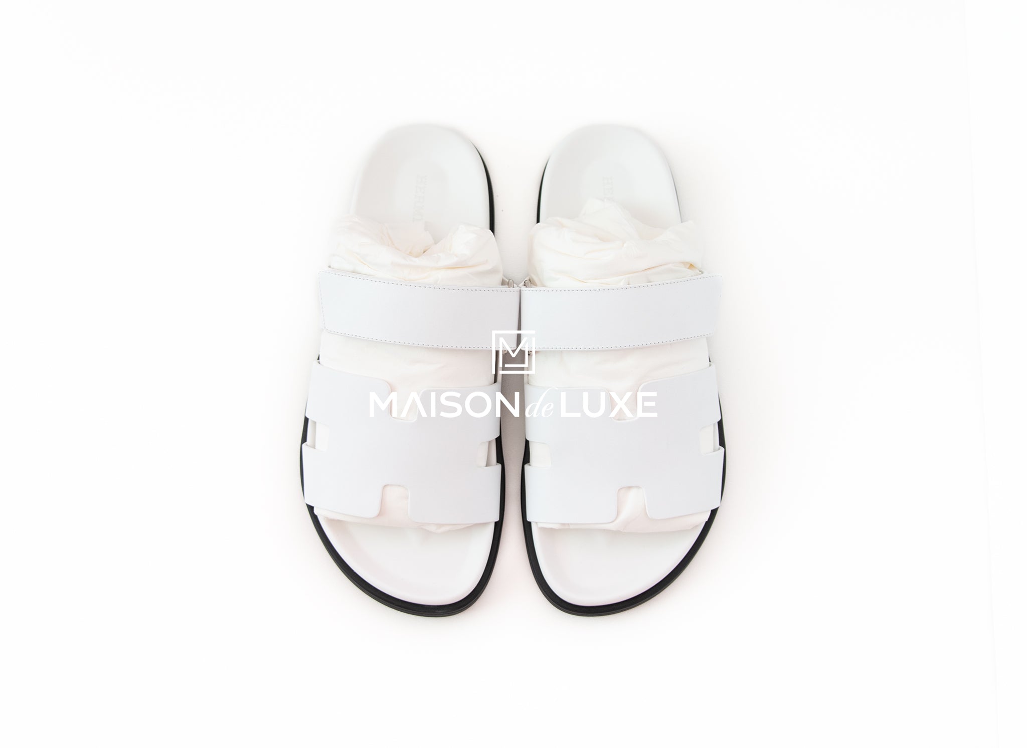Hermes Men's White Chypre Sandal Size 42 | Luxury Leather Summer Slides for Men | Perfect for Beach, Poolside & Casual Outings